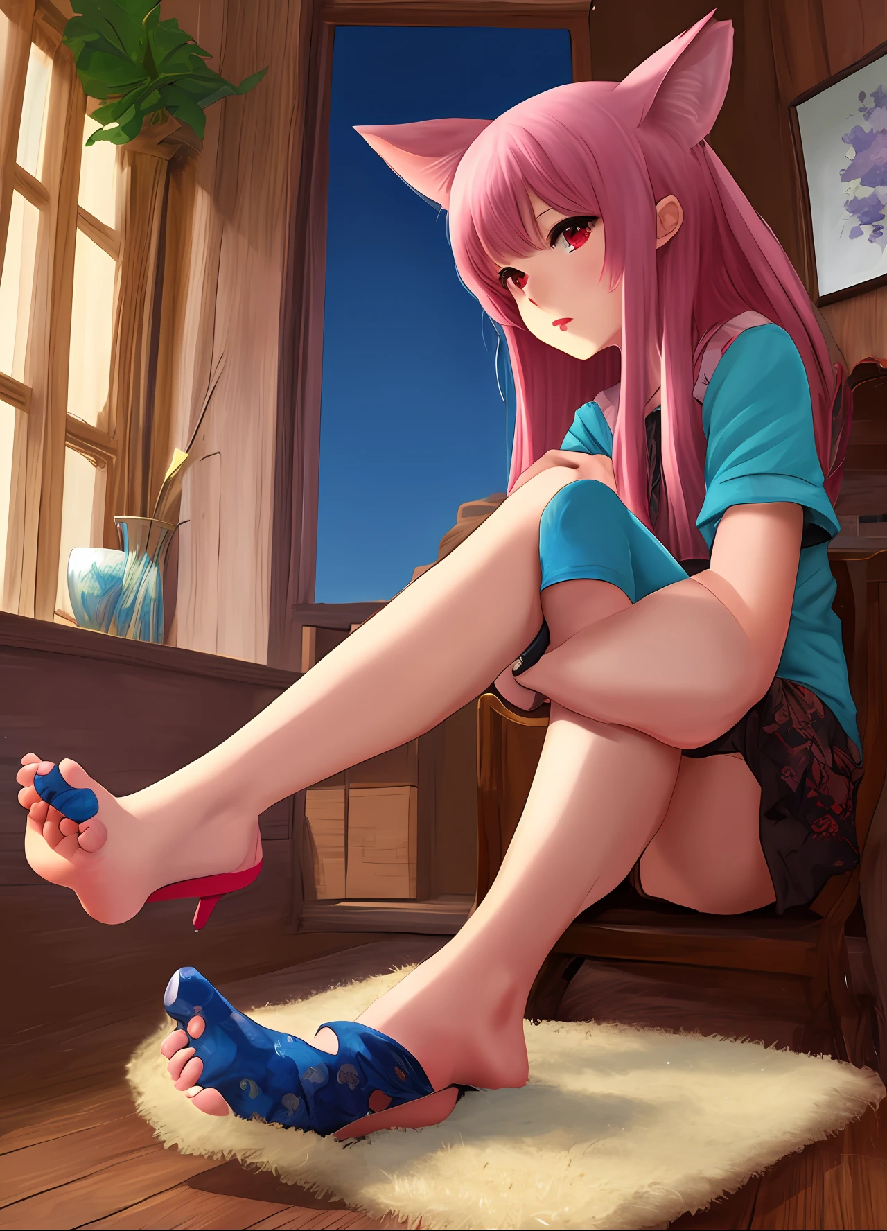masterpiece, best quality, show foot, girl, mature female, mature, bishoujo, kemonomimi_mode, footjob, 4koma, Chinese,