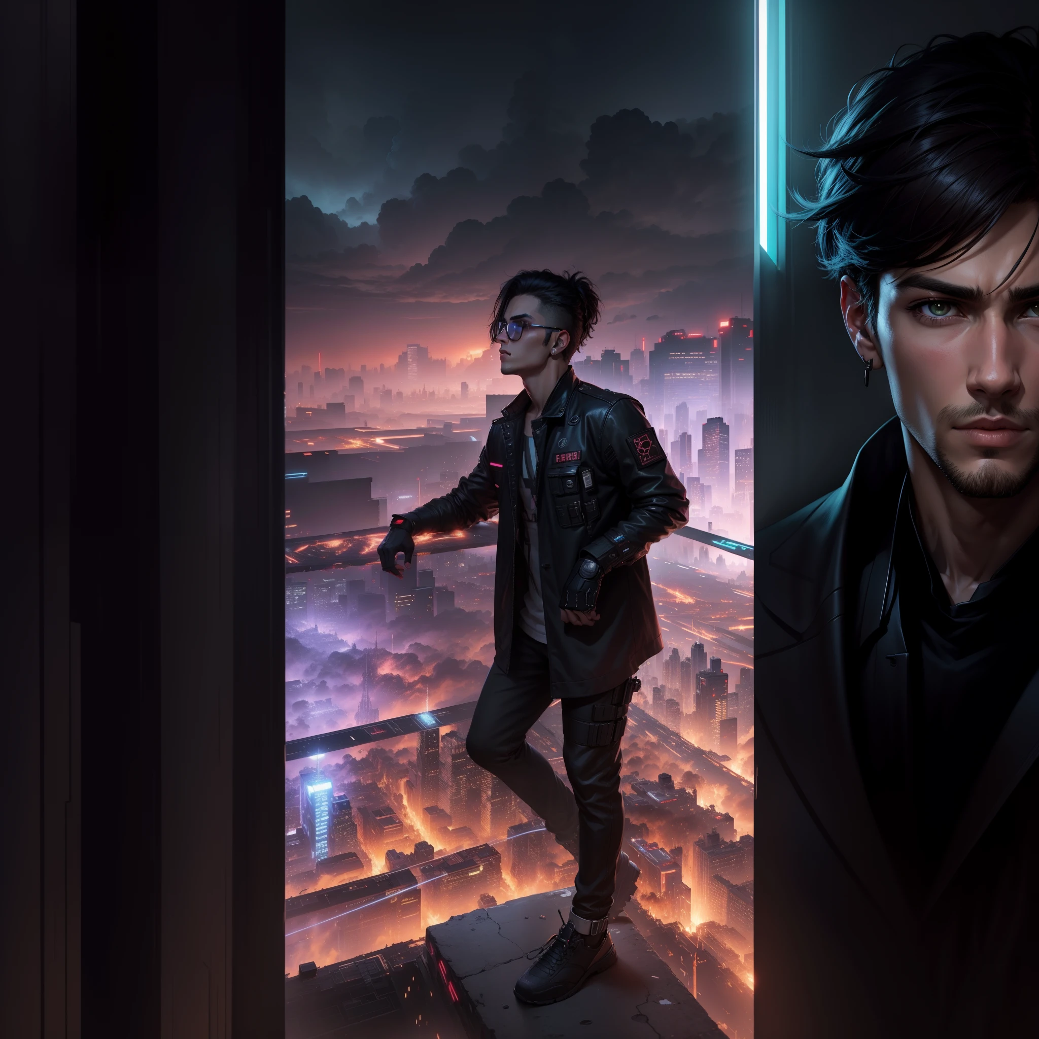 Change background cyberpunk handsome boy realistic face