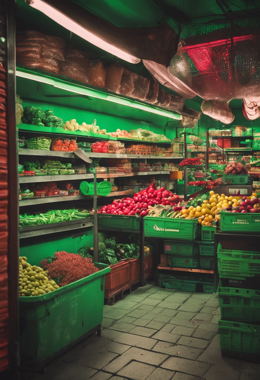 A pesticide shop with green as the main color,There are containers