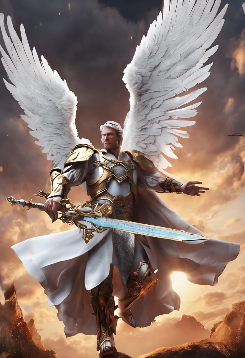 angel of god flying perfect realistic with white wings sword in hand shield ::n_ Imperfection, anime, texto, boneco, jogo, low perfection, texto, assinatura
