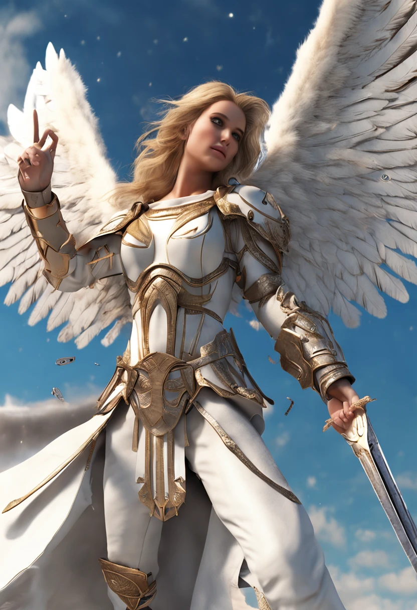 angel of god flying perfect realistic with white wings sword in hand shield ::n_ Imperfection, anime, texto, boneco, jogo, low perfection, texto, assinatura
