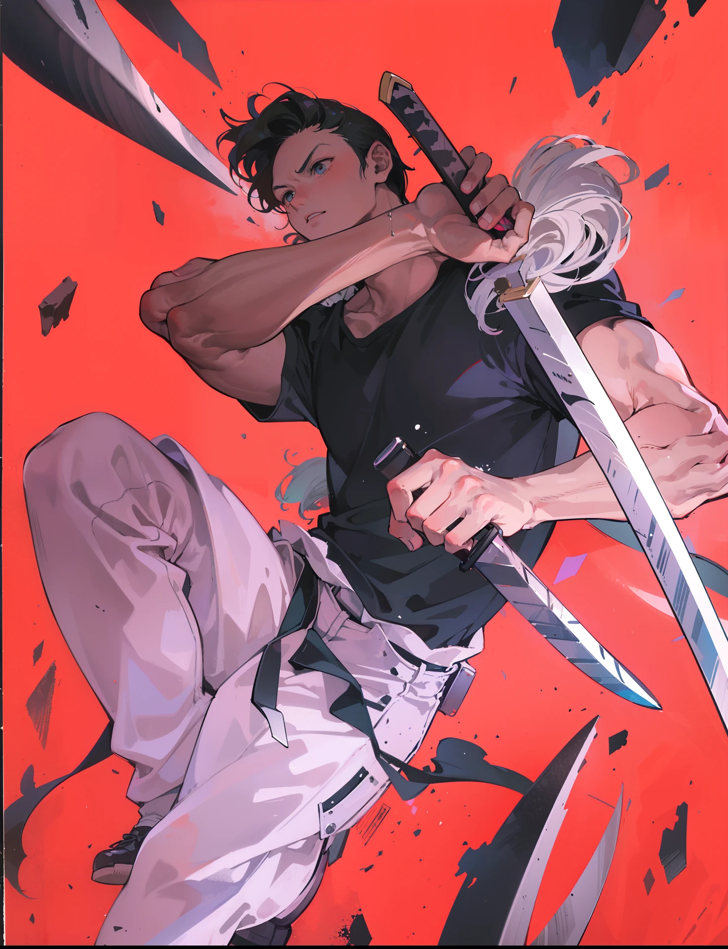anime - style image of a man holding a knife in his hand, kentaro miura manga art style, futuristic tetsuo, kentaro miura art, by Shingei, kentaro miura art style, roronoa zoro, kentaro miura manga style, manga style of kentaro miura, clean detailed anime art, cushart