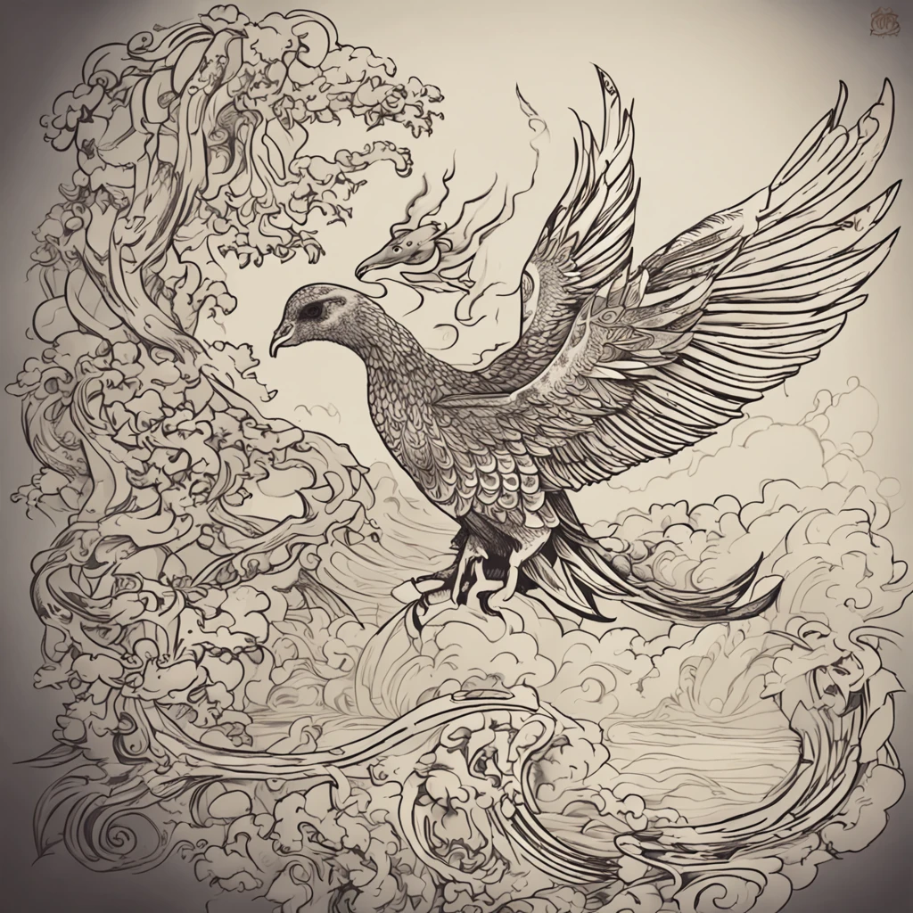 Tattoo drawing，New traditions，Golden-winged roc bird，drak，Mountain and Sea Sutra，