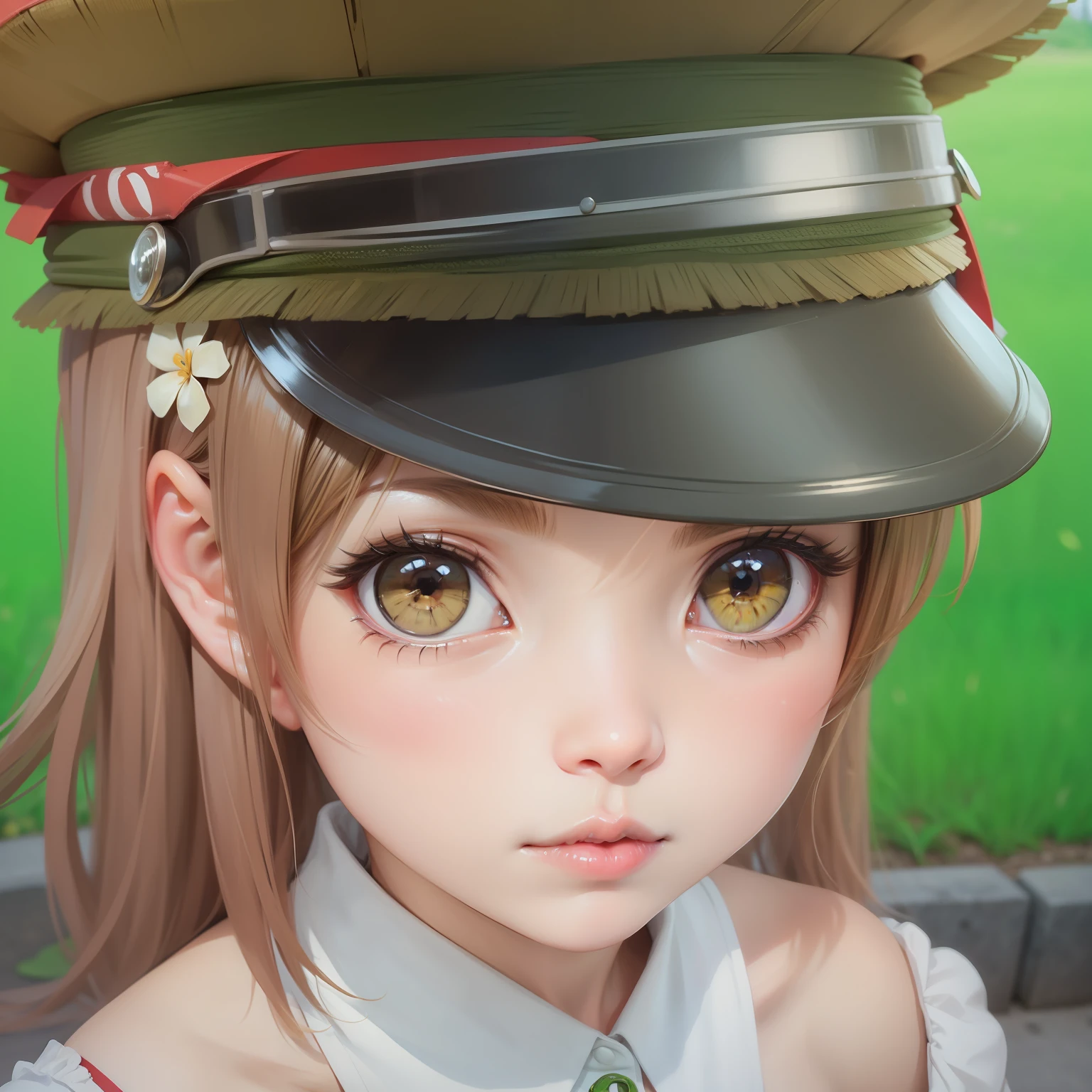 masterpiece, best quality, girl, bishoujo, short hair, frog hair ornament, brown eyes, Japanese,