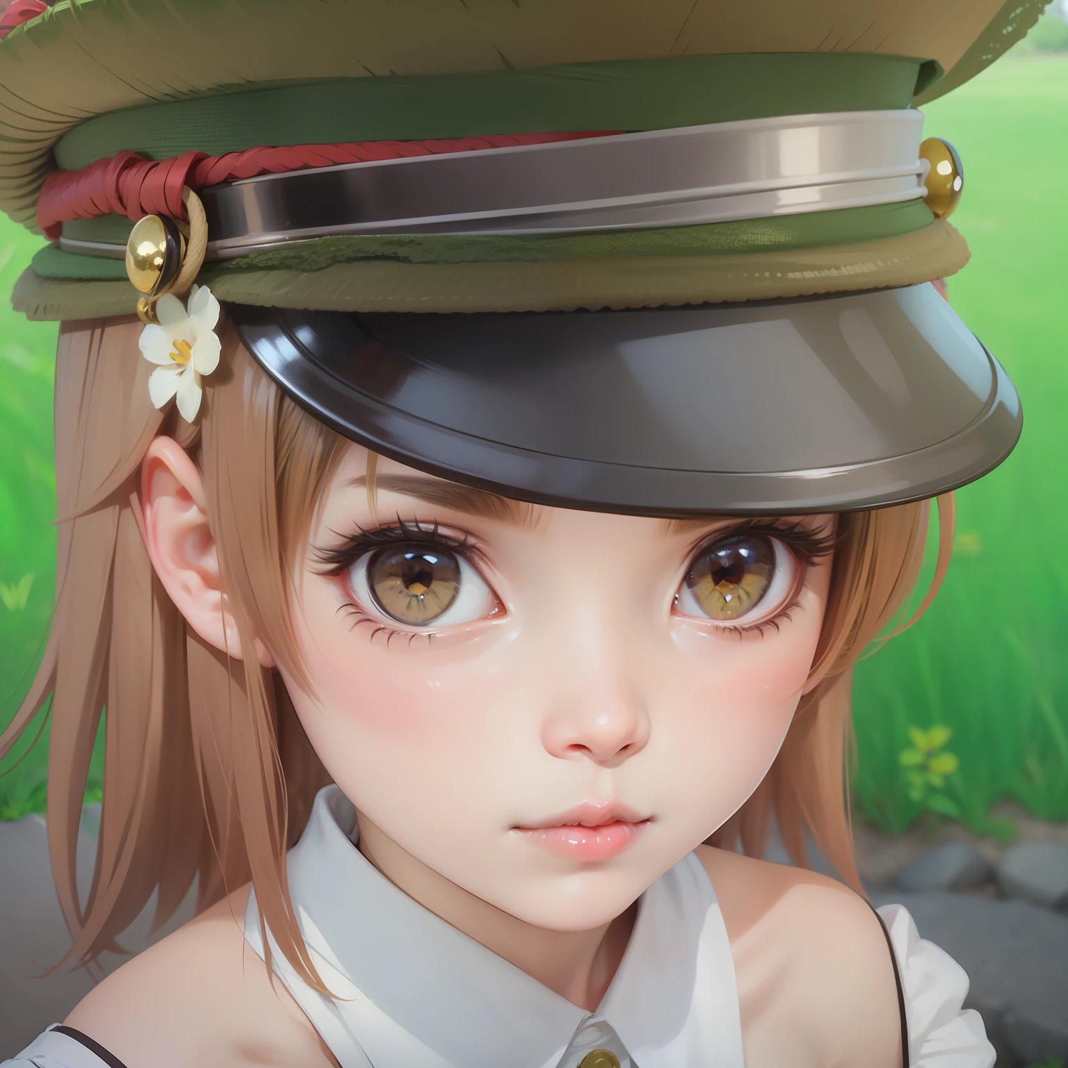 masterpiece, best quality, little girl, bishoujo, short hair, frog hair ornament, brown eyes, Japanese,