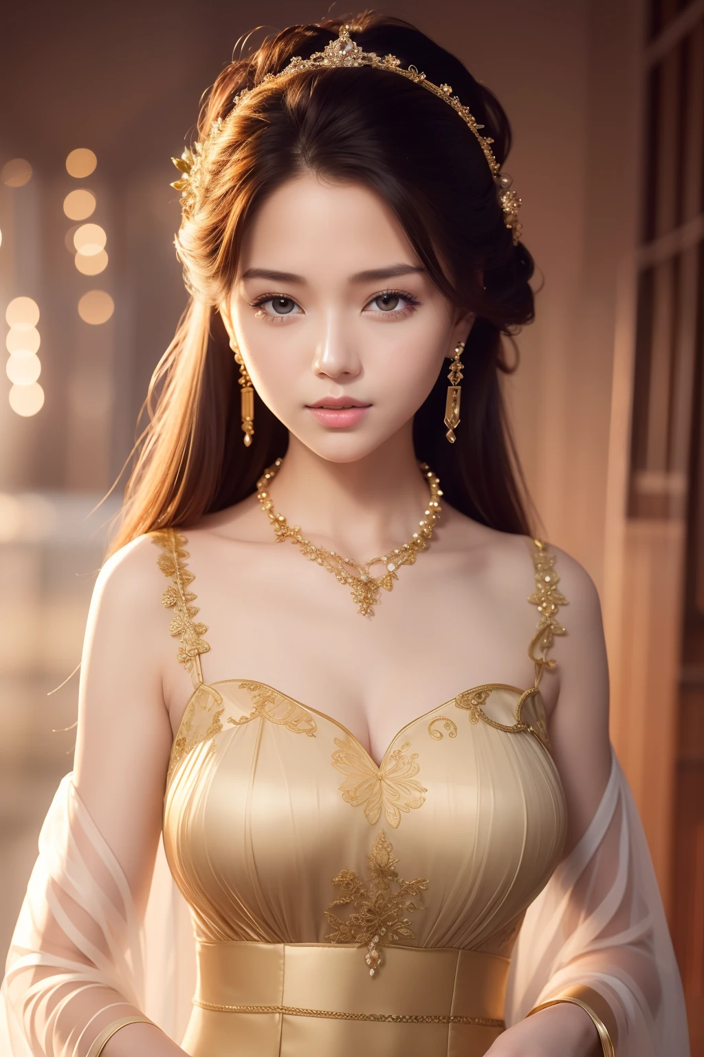 best quality, masterpiece, highres, 1girl, transparent silk china dress, beautiful face, hair ornament, looking at viewer, smile, closed mouth,lips, dress,hair ornament, necklace, jewelry, long hair, earrings, Beautiful face,upon_body, tyndall effect,photorealistic, dark studio, rim lighting, two tone lighting,(high detailed skin:1.2), 8k uhd, dslr, soft lighting, high quality, volumetric lighting, candid, Photograph, high resolution, 4k, 8k, Bokeh