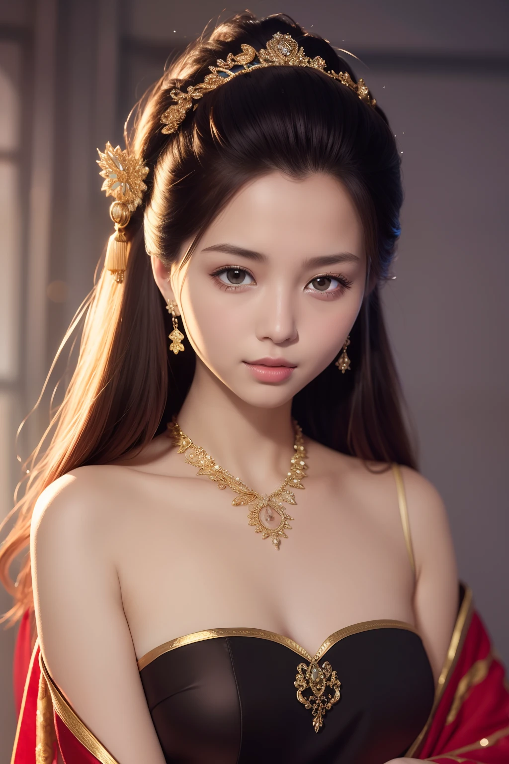 best quality, masterpiece, highres, 1girl, transparent silk china dress, beautiful face, hair ornament, looking at viewer, smile, closed mouth,lips, dress,hair ornament, necklace, jewelry, long hair, earrings, Beautiful face,upon_body, tyndall effect,photorealistic, dark studio, rim lighting, two tone lighting,(high detailed skin:1.2), 8k uhd, dslr, soft lighting, high quality, volumetric lighting, candid, Photograph, high resolution, 4k, 8k, Bokeh