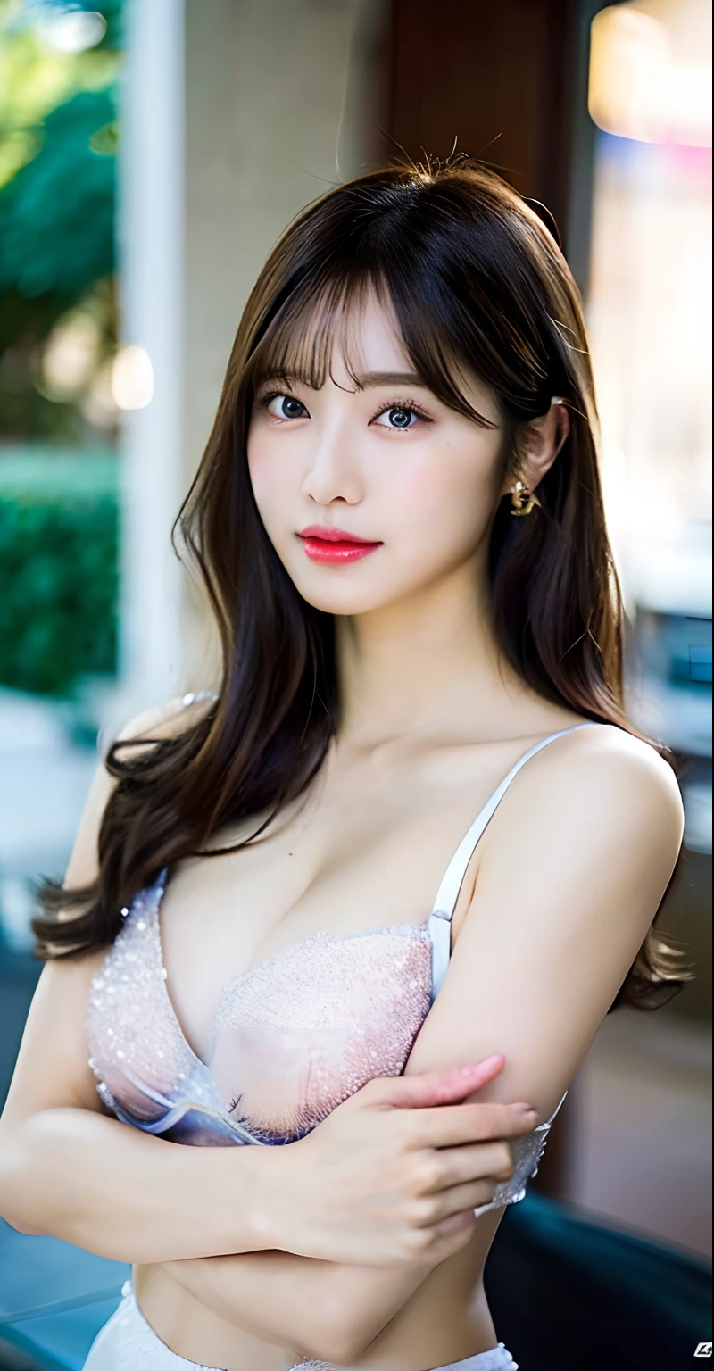 Nikon Z 85mm, ((best quality)) ((masterpiece)), supergirl, intricate detail, sharp focus, professional, photorealistic, real life, ultra-realistic, photorealism, SILHOUETTE light, fine detail, best quality, CG unity wallpaper Extremely detailed 8k, perfect artwork, upper body, shiny hair, shiny eyes, glowing skin, 3 perfect realistic thai female figure, narrow waist, seductive posture, sexy pose, extremely delicate and beautiful girl , best quality, beautiful and detailed, beautiful detailed eyes, cinematic lighting, transparencies, see-through material, revealing buttocks, a realistic representation of the face, (intricate details, makeup, (beautiful delicate face detailed, beautiful detailed delicate eyes, a face of perfect proportion, highly detailed skin, detailed skin, the best proportion four fingers and a thumb, arms under the chest, medium large breasts, smooth abdomen, skinny and slender, fashion, solo, ( young), highlighted face, upper part of the body, detailed face, white skin, silver hair, big eyes, silk robe (hollow pattern, silk), slim body, at car racing event, near sport car , showing breasts , sexy glitter bikini ,showing breasts , posting modelling different sexy poses ,large breasts , race girl