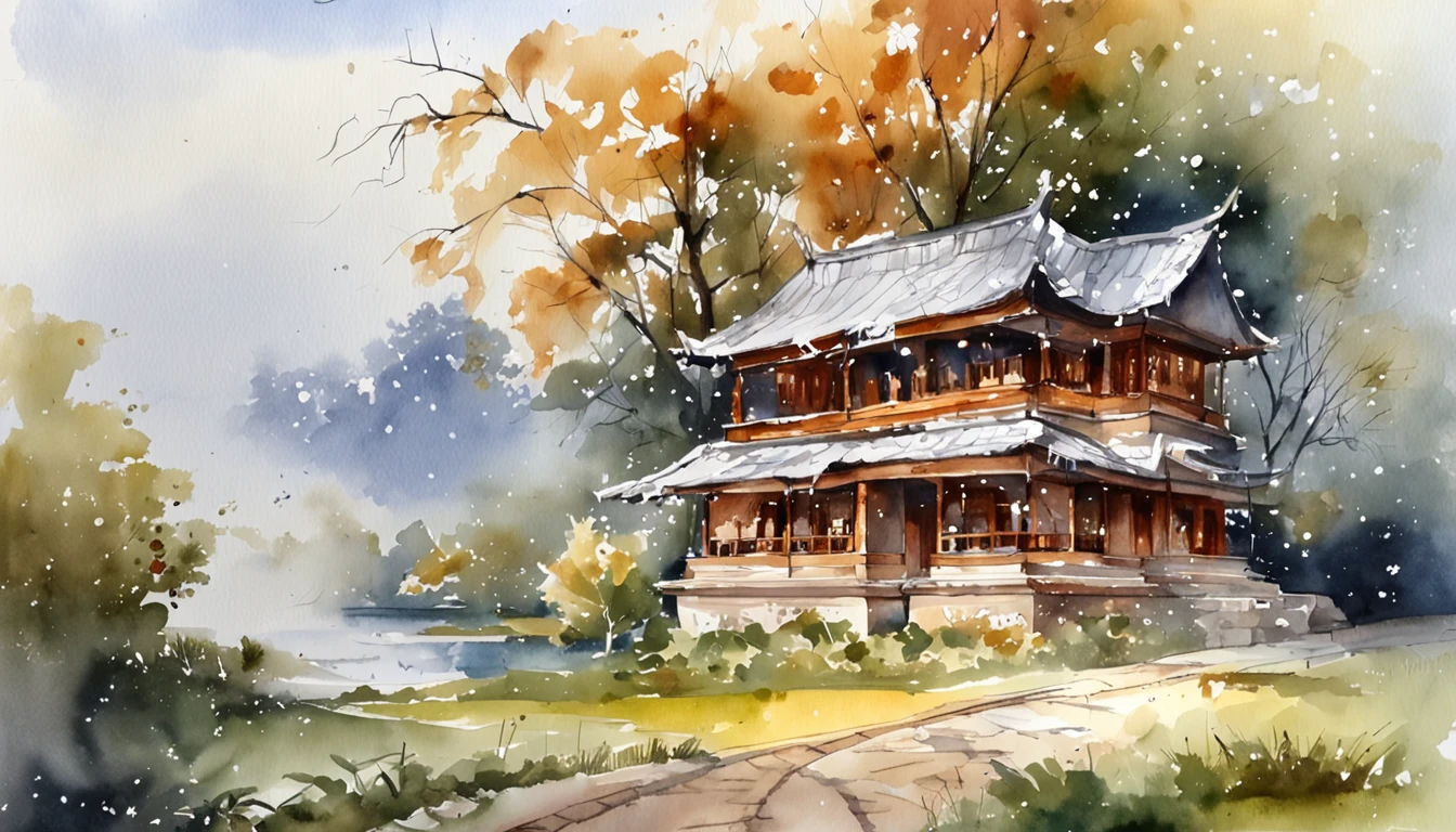 Old residential area,Red brick building,Big banyan tree,Clean the pavement,snow cover,Big snowflakes,Winters,in the early morning,Light white tones,super-fine,Carefully portrayed,high qulity,8K,