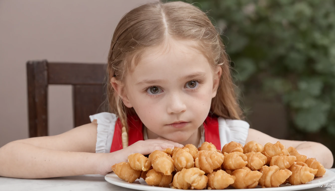 Long blonde  girl hair braids , There are five fried food items on a plate on a table, em forma de cone, crisp and sharp, chifres do diabo, imagem do produto de alta qualidade", nuggets de frango, Piques, 1 5 0 4, piroca, Chifres do diabo, 1505, volcanos, sharped image, brasileiro, Condorito, cone, Braavos, Hosada