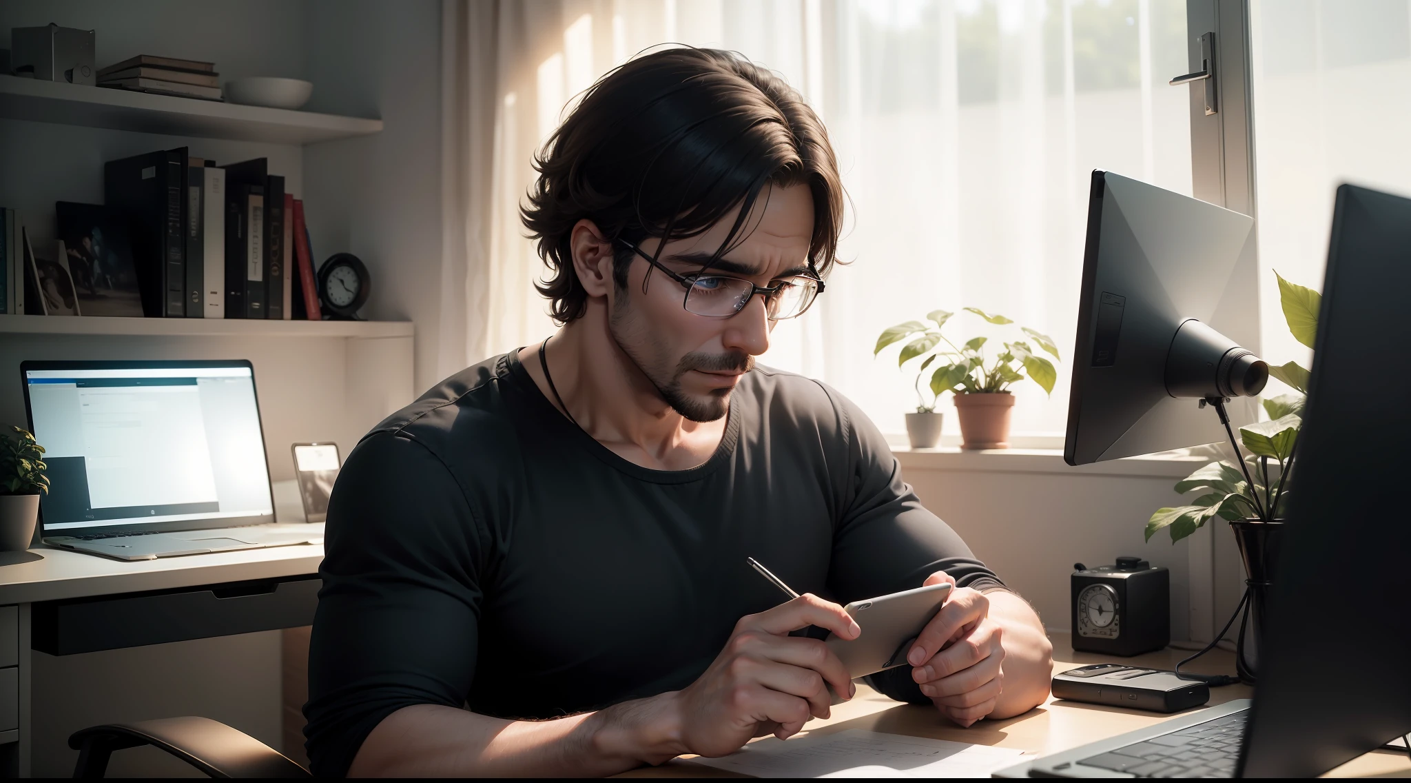 (obra-prima), (melhor qualidade), (ultra-detalhado), (A normal man accessing the internet), (qualidade 8k)