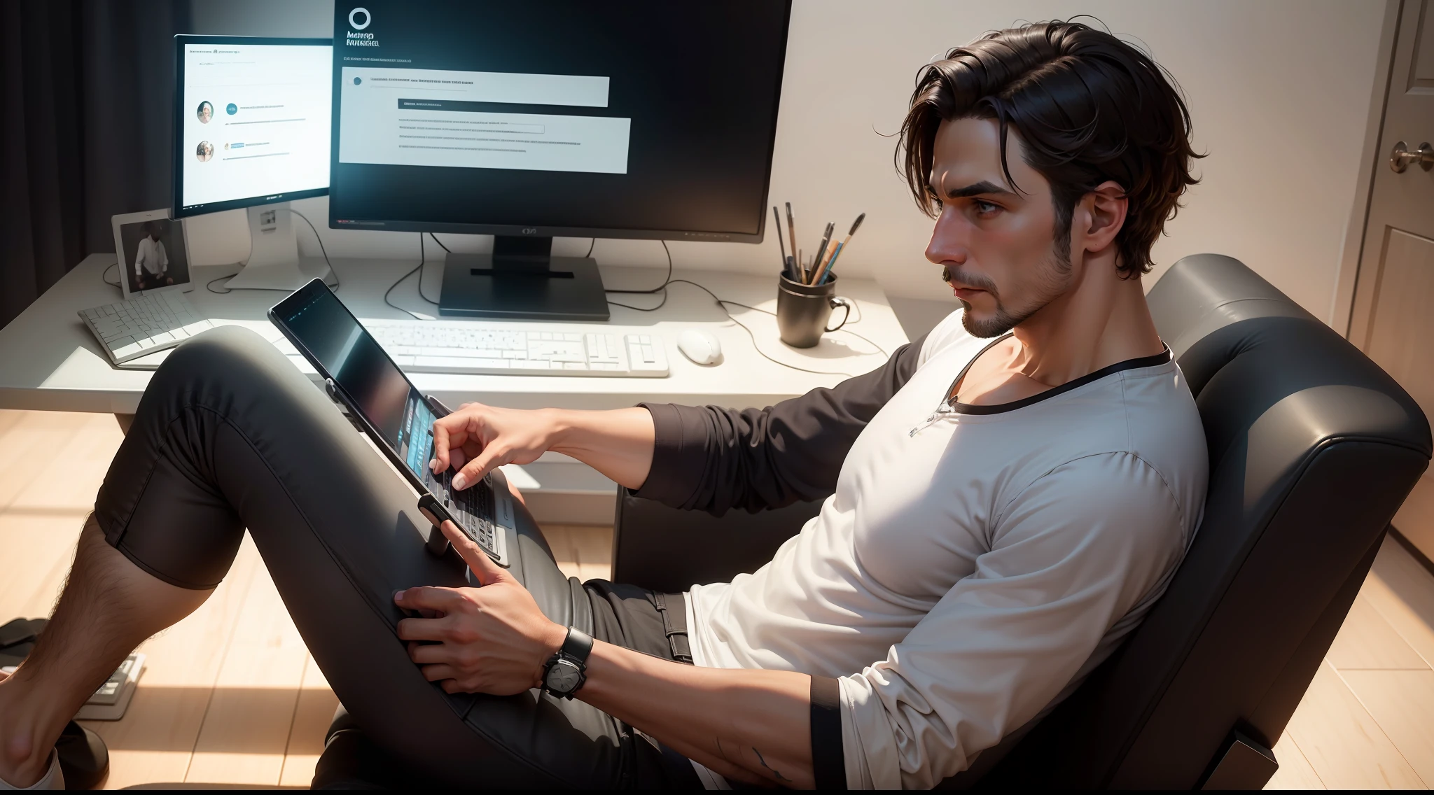 (obra-prima), (melhor qualidade), (ultra-detalhado), (A normal man accessing the internet), (qualidade 8k)