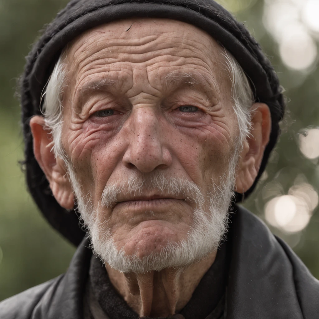 Detailed and macroscopic photos of the old man's face, Shot with a Sony A50r camera from FE 50mm - F50mm.8 GM lenses. It is customary to wear black for nuns in religious convents, 70s hippies at the Woodstock Music Festival, Cracked skin from sunburn