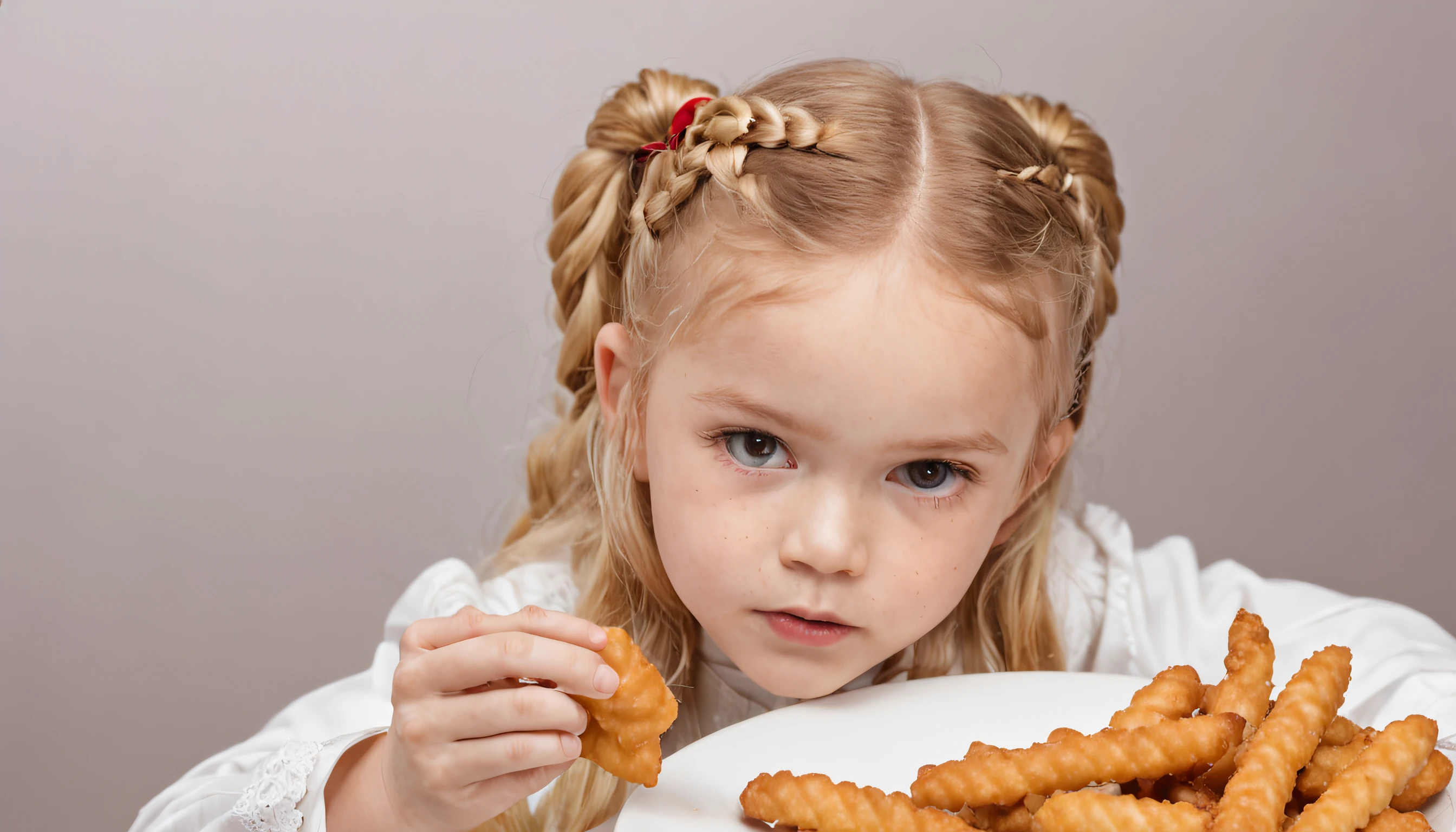 Long blonde  girl hair braids , There are five fried food items on a plate on a table, em forma de cone, crisp and sharp, chifres do diabo, imagem do produto de alta qualidade", nuggets de frango, Piques, 1 5 0 4, piroca, Chifres do diabo, 1505, volcanos, sharped image, brasileiro, Condorito, cone, Braavos, Hosada