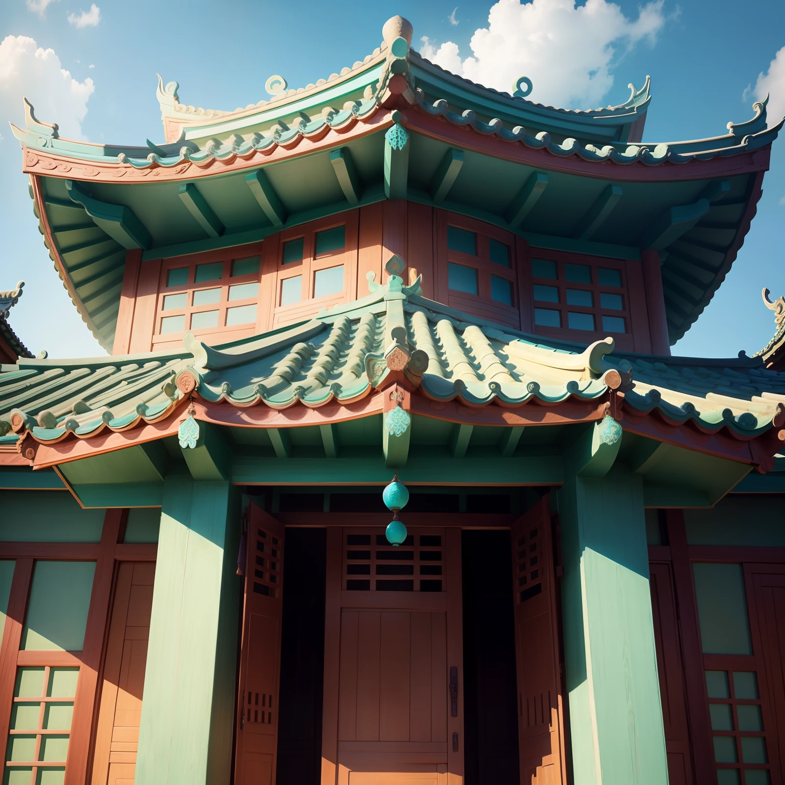 Tang dynasty architecture with turquoise glazed roof