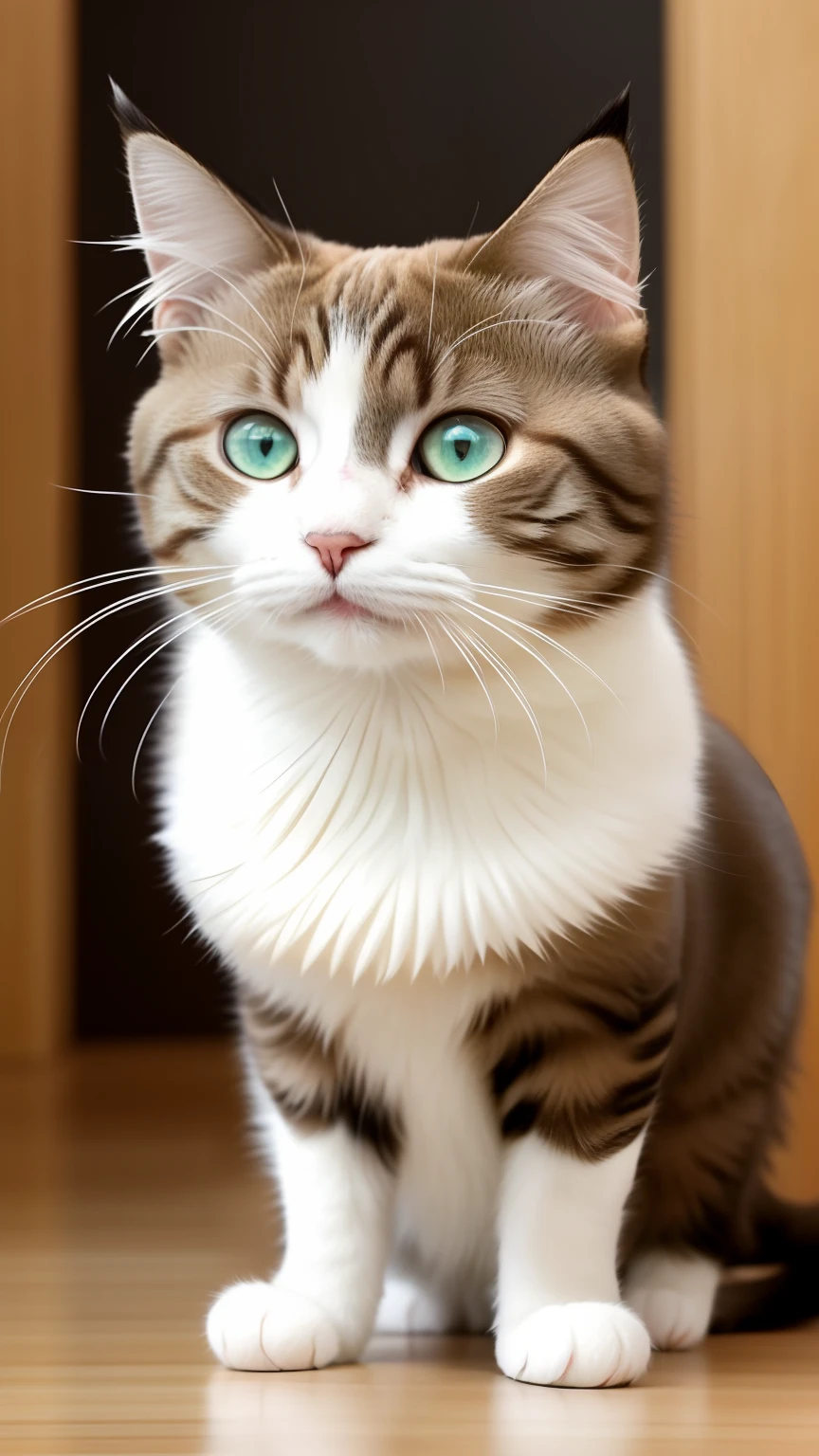 The cute cat always gives a warmth,Amiable feeling,But they can also show a domineering appearance。Through the description of details,Cats' eyes are one of their most attractive features。Whether it's deep amber、Bright green or mysterious blue,They always show pride and confidence in them。The sharpness and sparkle of the pupils seem to hide endless wisdom,It feels like it's impossible to ignore。The cat's nose is small and delicate,Their elegance and delicacy are highlighted。Whether it's a pink nose tip or a light black nose tip,All exude a kingly atmosphere。Slightly moist nose,Shows signs of good health in the cat。Both earlobes on the top of the head,Its contours are clear,Straight up,Like two sharp knives。Soft hair,Presents a delicate texture,It feels silky when gently touched。When the cat is alert,The ears will stand up,Sketch the face of a king。The mouth is small and delicate,Under the coffee-colored nose shadow,A neat row of fangs is exposed。The corners of their mouths are slightly upturned,Plus that cute canine tooth,It makes the cat's domineering expression fuller。Whether it's a supple and silky long-haired cat,Its hair all reveals an air of noble elegance。Thick and smooth texture,This gives their bodies a natural glow