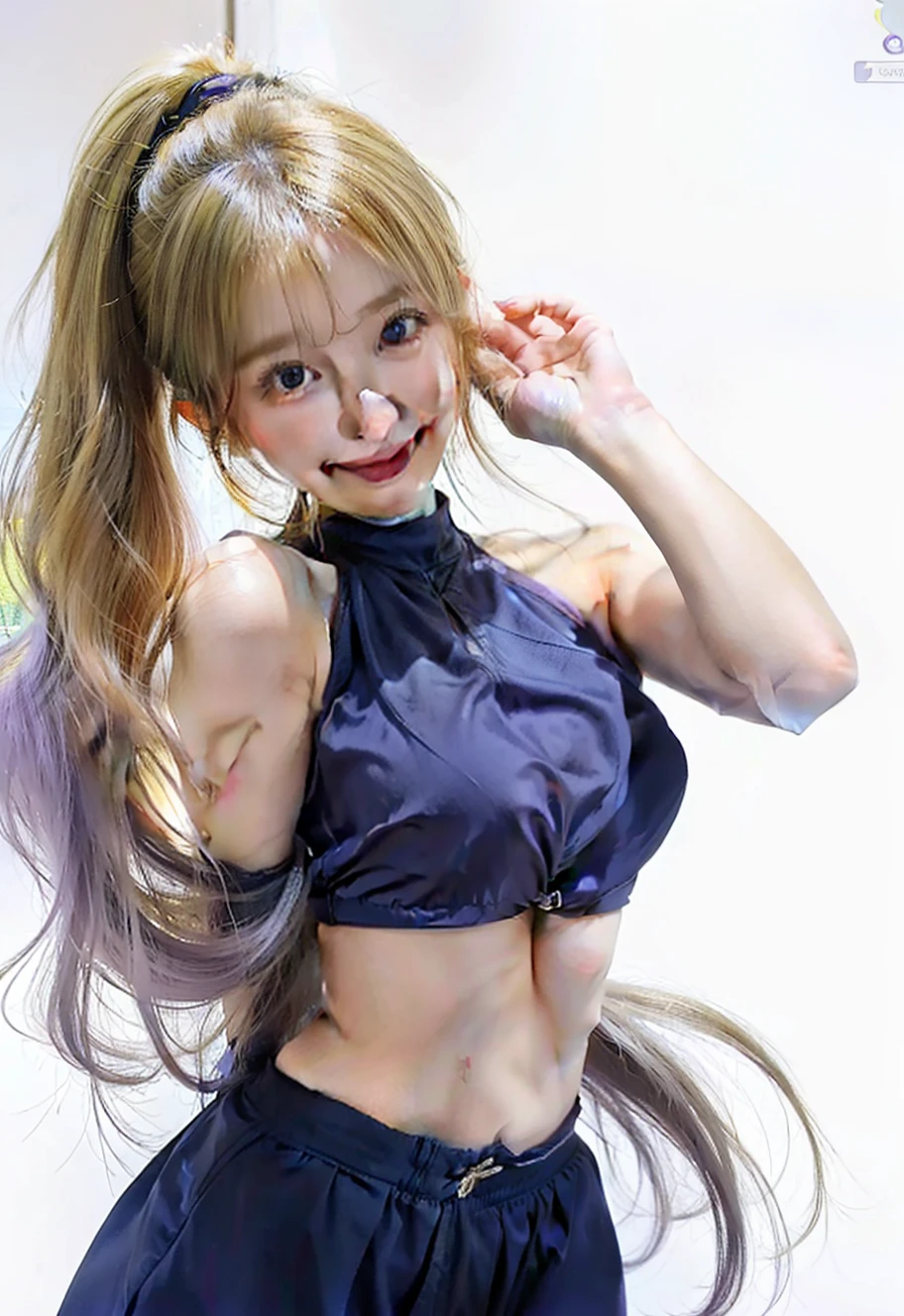 1girl, yamanaka ino, long hair, sexy dress, yellow hair, blue eyes, smile, beautiful, purple clothes, very big breast, sexy clothes, indoor wallpaper, wallpaper realistic, wallpaper detail, indoor background, ultra detail, realistic
