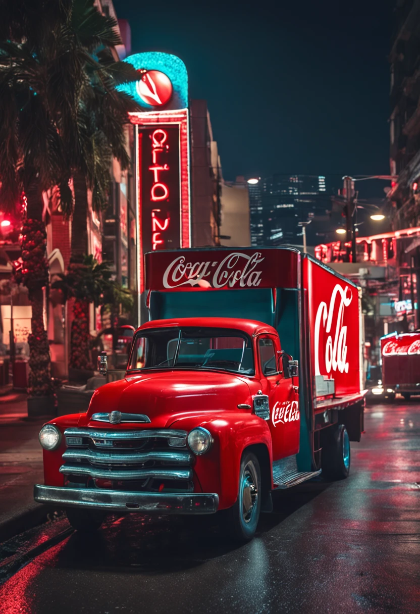 coca cola truck in the city