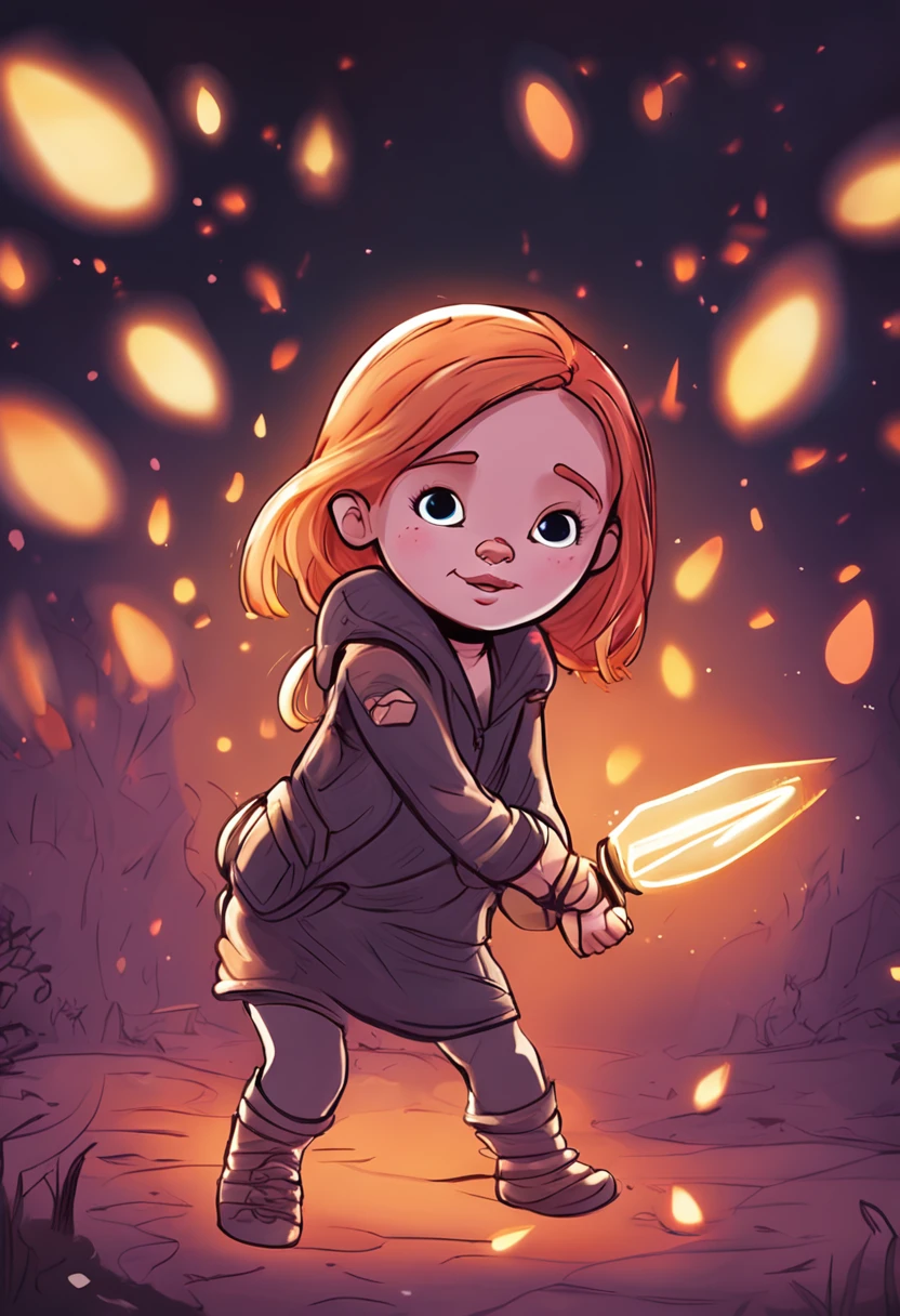 Cartoony,Chubby little girl in black tight cloth,assassins,Dagger and dagger in both hands,Glowing fireflies around,,Cute and cute,KIDS ILLUSTRATION,Glow effects,Dingdall effect,depth of fields,high light,Real light,Ray traching,oc rendered,Hyper-realistic,best qualtiy,8K,Works of masters,super-fine,Detailed pubic hair,Correct anatomy,sharp focus on eyes,The facial structure is reasonable,Facial features are carefully depicted