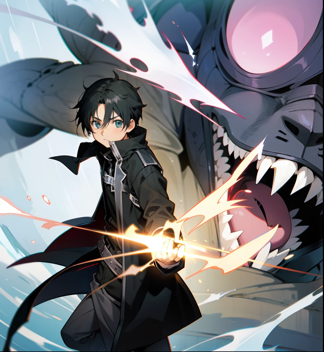 kirito socando um monstro close um no kirito