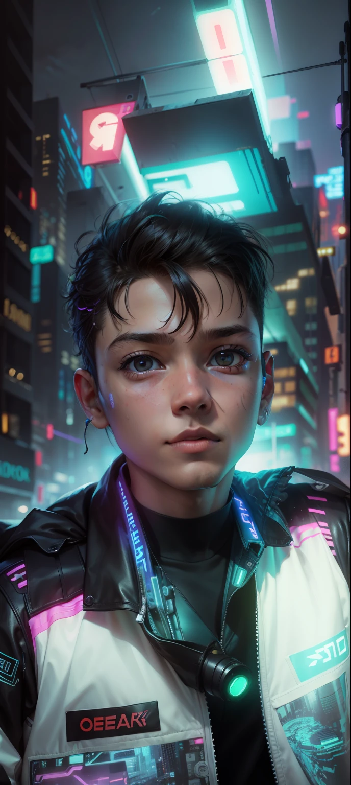 Cyberpunk neon ddler realistic face nature handsome boy