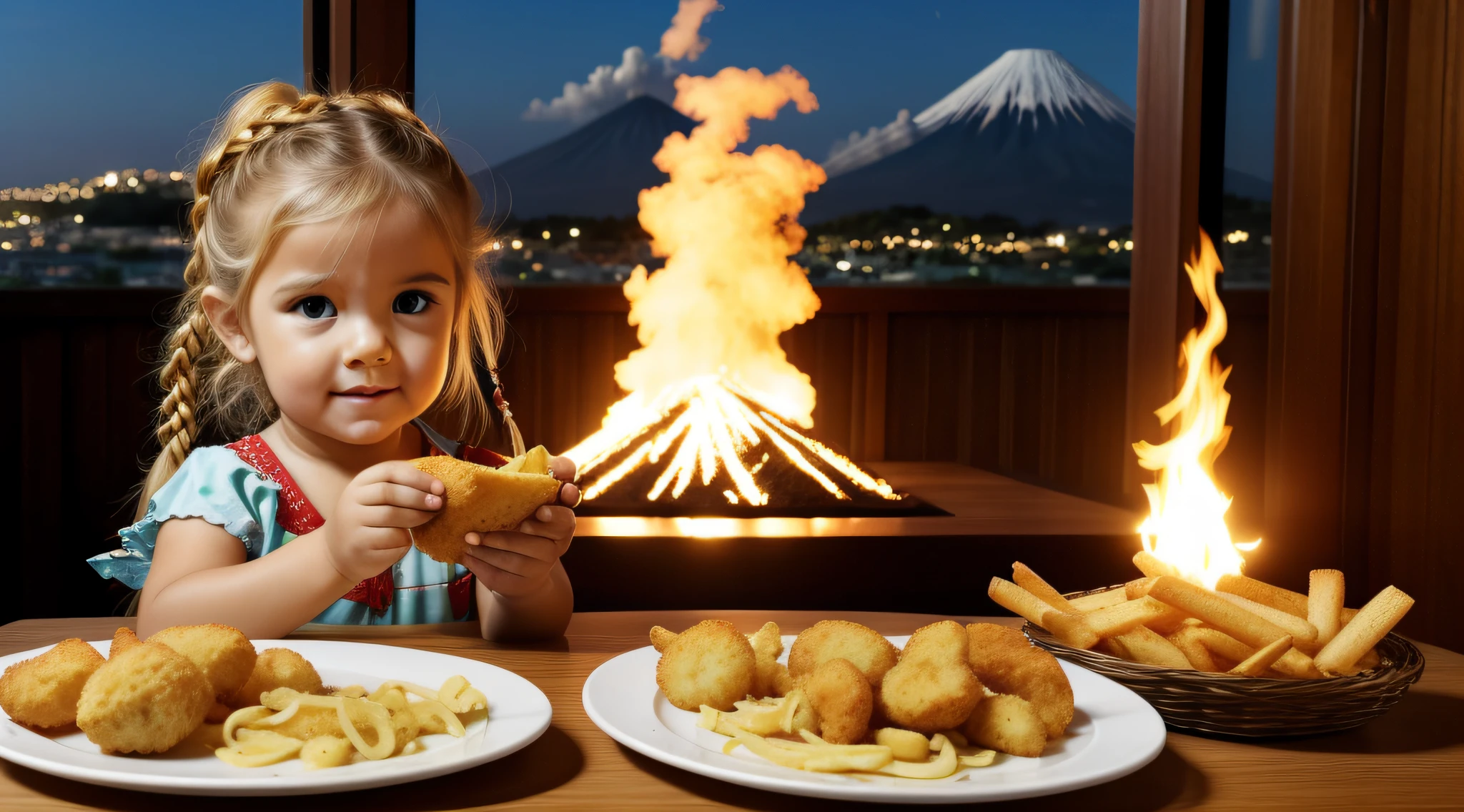 Long blonde child girl hair braids , There are five fried food items on a plate on a table, em forma de cone, crisp and sharp, chifres do diabo, imagem do produto de alta qualidade", nuggets de frango, Piques, 1 5 0 4, piroca, Chifres do diabo, 1505, volcanos, sharped image, brasileiro, Condorito, cone, Braavos, Hosada