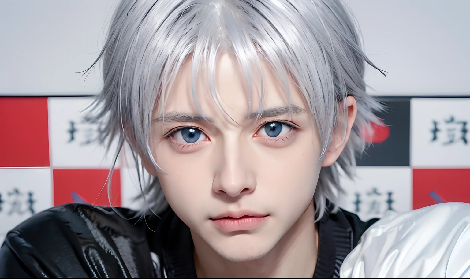 Close up portrait of a person with white hair and blue eyes, Gintama, killua zoldyck black hair, Killua Zoldyck, Portrait of Killua Zoldyck, hijikata toushirou of gintama, a silver haired mad, kaworu nagisa, he has dark grey hairs, As an anime character
