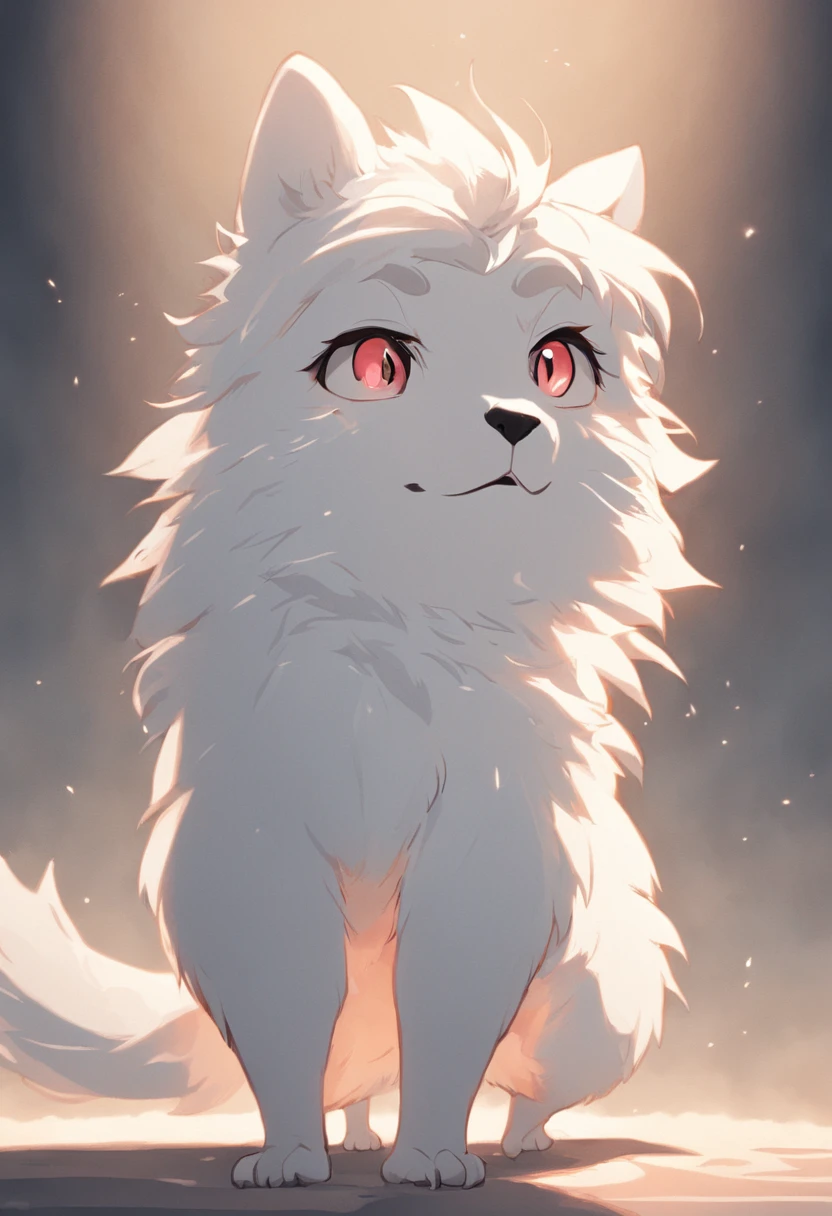 hairy pubic，looking toward the viewer, A turtle，mammal, canid, fur, A dog, Solo, White body, White fur, Clothing,Wear a plain white short-sleeved T-shirt，White shorts ， anthro, tuft, Ambiguous gender, Detailed background, wears, inner ear fluff, Black nose, Nature, Brown eyes, multicolored body，Fluffy tail，Young，Petite and cute emphasis，Walking posture，Detailed characters，A smile on his face（1.2），Protruding claws，Pink meat pad，Enhance long-haired animals（1.2），the night，borgar（1.1）。Solo furry，White fur，hyper cute face，Glowing T-shirt，Beautiful lights and shadows，ambient lights，Ultra-fine fur，volumettic light