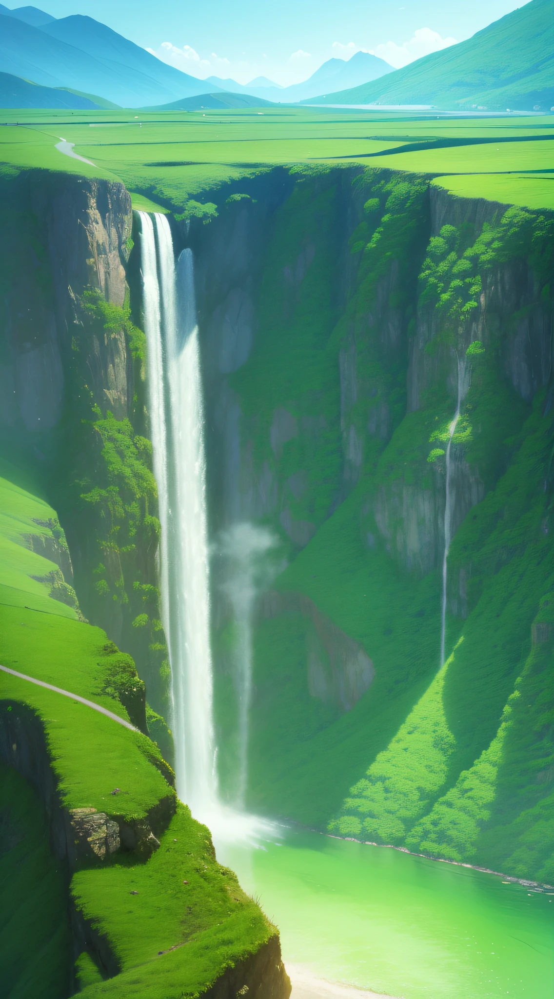 A beautiful wallpaper,Green Mountains and Green Water