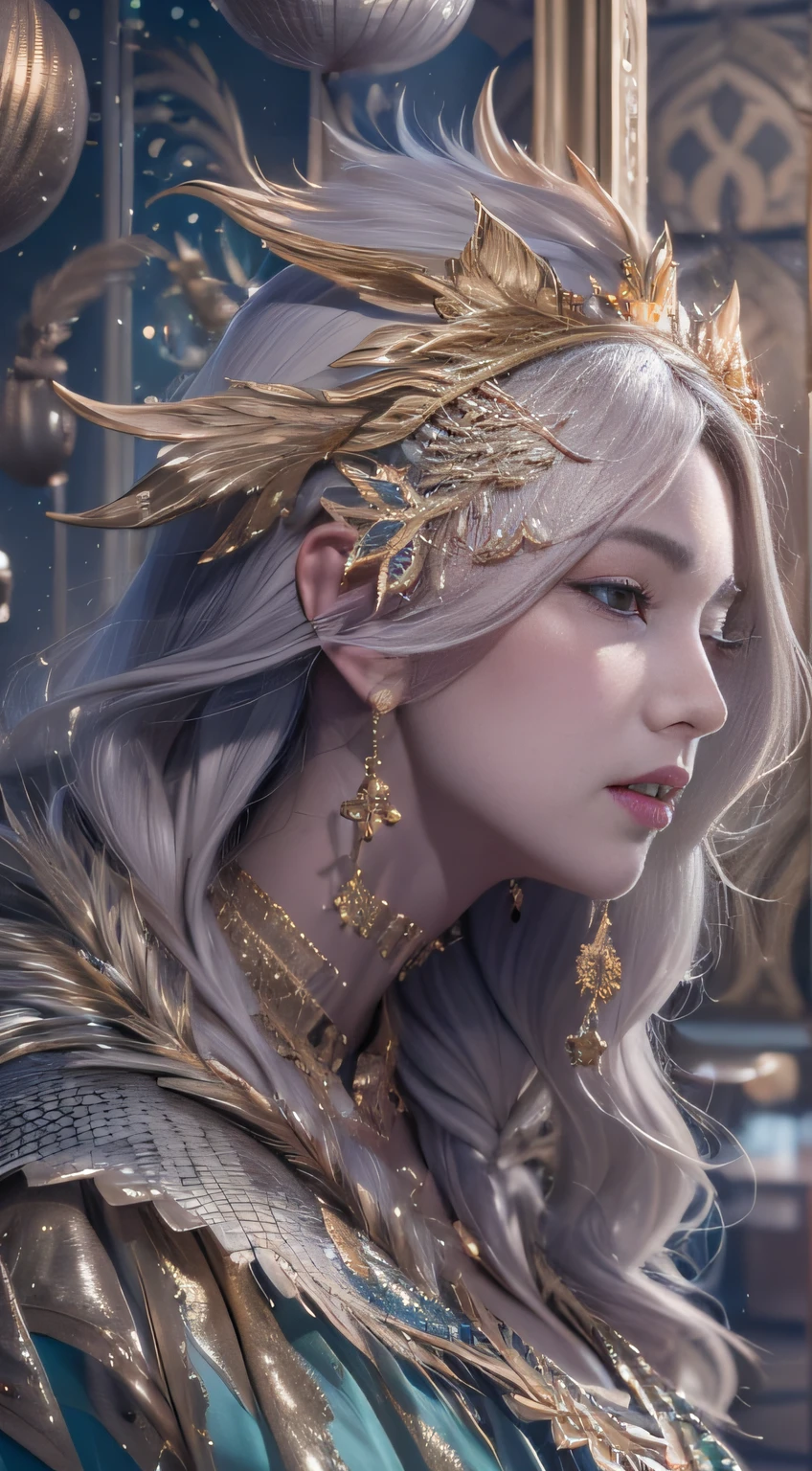 16k(tmasterpiece,k hd,hyper HD,16k)short detailed hair,Gold jewelry area in the back room,King Girl ,Silver Dragon Protector (realisticlying:1.4),Python pattern robe,Purple-pink tiara,Snowflakes fluttering,The background is pure,Hold your head high,Be proud,The nostrils look at people, A high resolution, the detail, RAW photogr, Sharp Re, Nikon D850 Film Stock Photo by Jefferies Lee 4 Kodak Portra 400 Camera F1.6 shots, Rich colors, ultra-realistic vivid textures, Dramatic lighting, Unreal Engine Art Station Trend, cinestir 800,Hold your head high,Be proud,The nostrils look at people