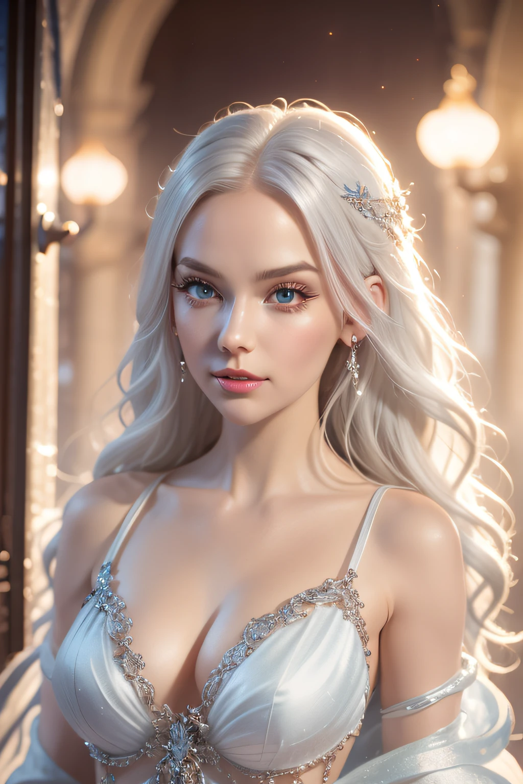 silver-haired woman,White hair and glowing lights in bright red dress,beautiful digital artworks,Fantasize with gorgeous lights,gorgeous digital art,stunning digital illustration,digital fantasy art),3 D rendered character art 8 K,a stunning young ethereal figure,Highly detailed digital art in 4K,of ethereal fantasy,Very Beautiful Digital Art,beautiful digital art,fantasy digital art, digital fantasy art