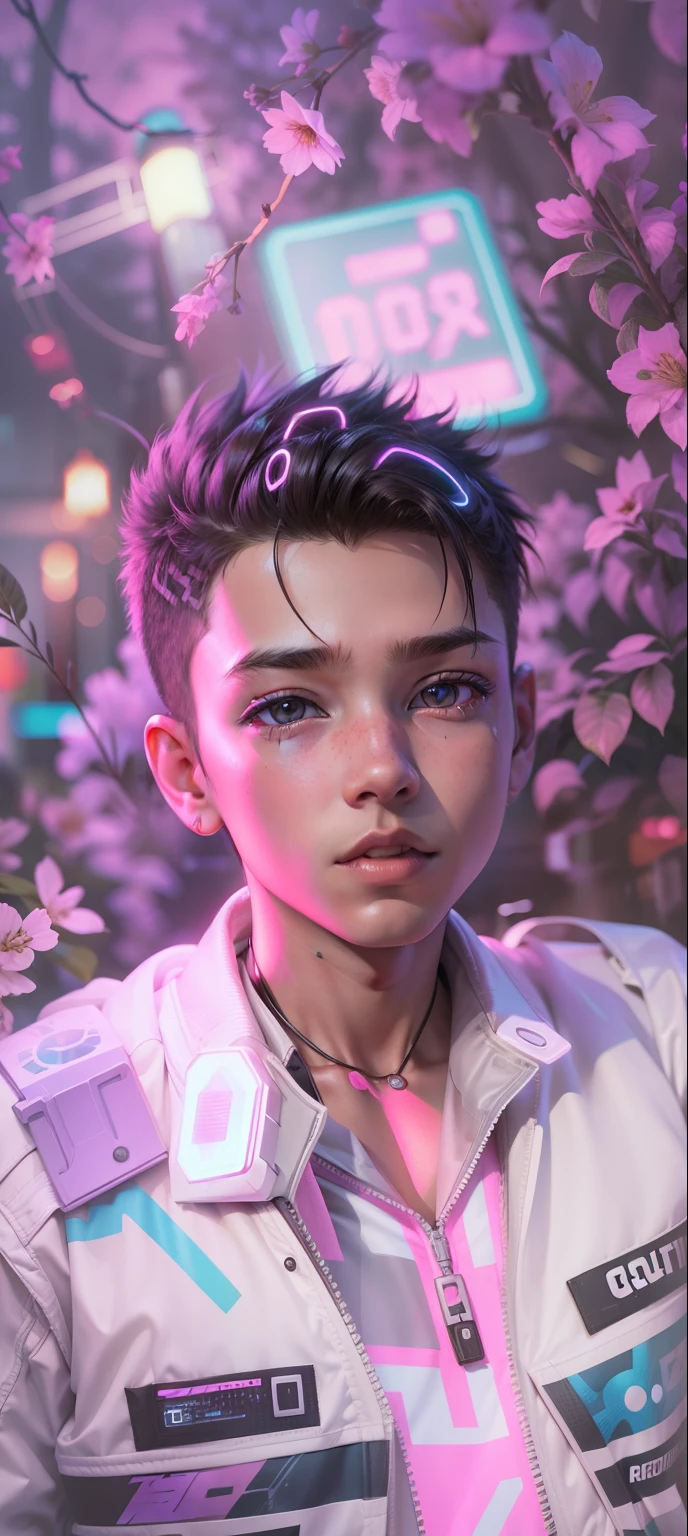 Cyberpunk neon ddler realistic face nature handsome boy