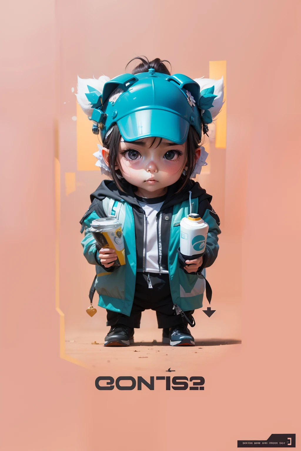 white,totally white,pastel colors,hachures,chibi style, 1 cute little baby boy with techwear clothes, papercute background