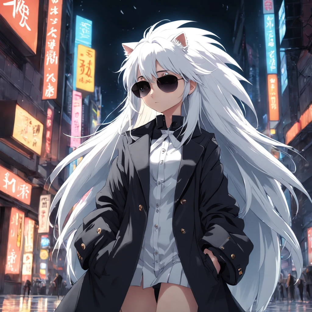 masterpiece, a white color hedgehog, Matrix style, black coat, sunglasses, cool pose, best quality, 4K,