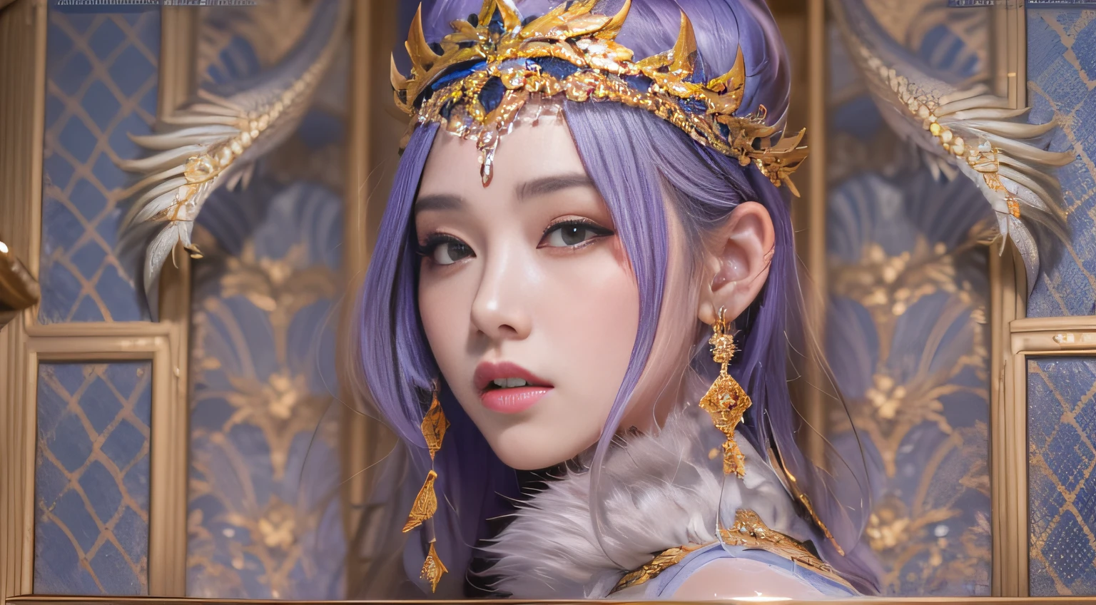 16k(tmasterpiece,k hd,hyper HD,16k)short detailed hair,Gold jewelry area in the back room,King Girl ,Silver Dragon Protector (realisticlying:1.4),Python pattern robe,Purple-pink tiara,Snowflakes fluttering,The background is pure,Hold your head high,Be proud,The nostrils look at people, A high resolution, the detail, RAW photogr, Sharp Re, Nikon D850 Film Stock Photo by Jefferies Lee 4 Kodak Portra 400 Camera F1.6 shots, Rich colors, ultra-realistic vivid textures, Dramatic lighting, Unreal Engine Art Station Trend, cinestir 800,Hold your head high,Be proud,The nostrils look at people