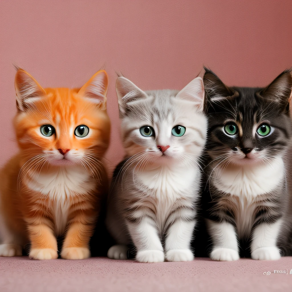 catss，orange cat，Fat Chubby，Gray and white cat，Disney  style，wearing DRK_glam，（brightly：1.4），（8K，RAW photos，best qualtiy，tmasterpiece：1.2），The expression is pitiful，Little milk kittens