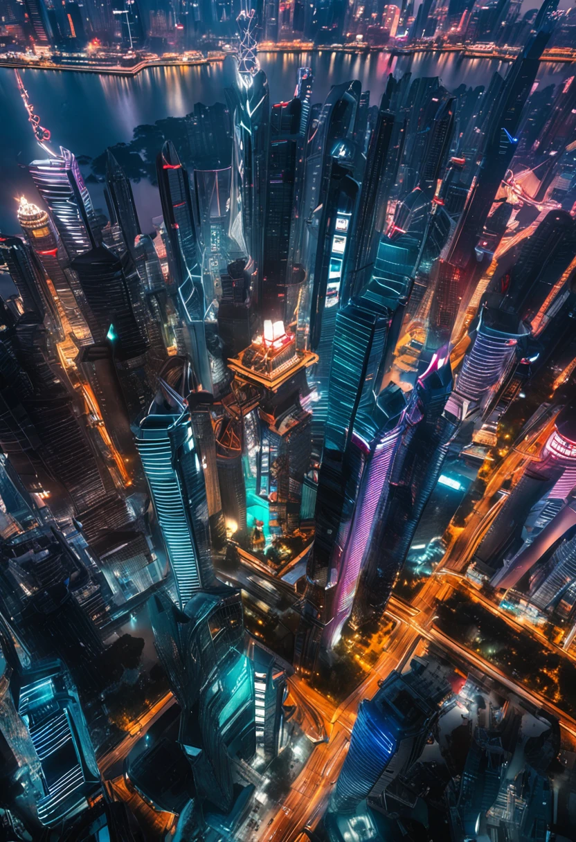 Deep colors,A sense of the technology of the future,shanghai city,Panoramic views of the city,Oriental Pearl,Shanghai World Trade Building,Pubic area is clear,Lots of details,There are many levels,Photorealsitic,Photore,metals,glass,Lots of clouds,God perspective,A sense of transition,asia woman、in her 20s、lightly dressed、big breasts、big breasts thin waist、Functional、opening legs、Purple underwear,short-hair、Turn around、Brown hair