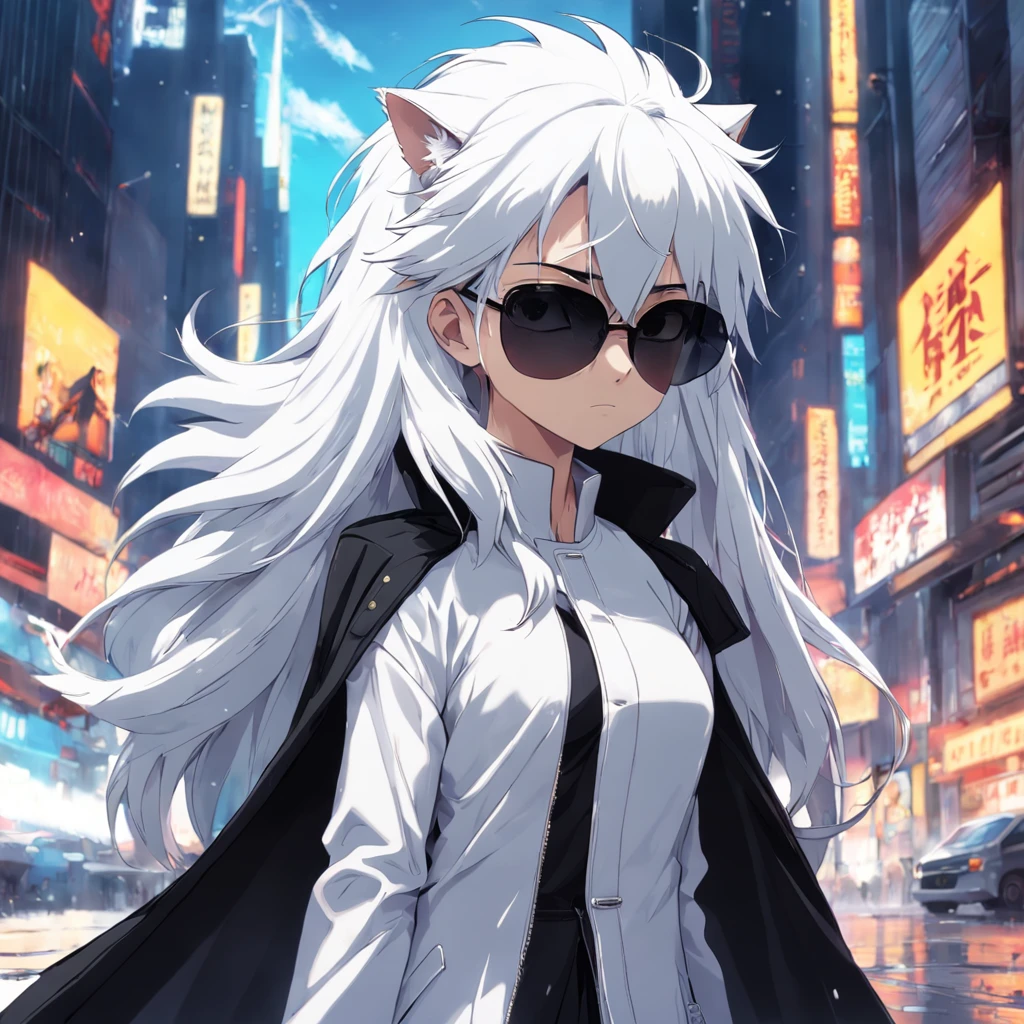 masterpiece, a white color hedgehog, Matrix style, black coat, sunglasses, cool pose, best quality, 4K,
