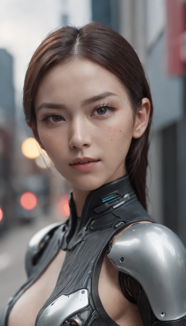 Film grading film, dramatic scene, Photography, primitive, Masterpiece, ultra-wide-angle, Walk on a cyberpunk cityscape, ultra fine photos, (cyborg arm:1.3), Medium breast, Best quality, 超高分辨率, Photorealistic, volumettic light, stunningly beautiful, Half body, Delicate face, Vibrant eyes, Original photo, 1girll, Solo, 1girll, (Ding Dong:1.3), (Tevia), future-tech, Futuristic, Hologram augmented reality, (Extremely detailed Cg Unity 8K wallpaper), most beautiful artwork in the world, Professional photography, trending on artstationh, trending on CGSociety, intricately details, High detail, Sharp focus, Dramatic, Photorealistic, Cyberpunk, Futuristic, Pale skin, Slim body, (highdetailskin:1.2), 8K  UHD, Digital SLR, Soft lighting, High quality, filmgrain, Glossy, (Highest quality:1.3), (Sharp focus:1.5), (Photorealistic:1.3), (Highly detailed skin), (Detailed face), (highdetailskin:1.2), (glistning skin:1.2), cyborg arm, (Highly detailed skin texture:1.15), (Detailed face), (highdetailskin:1.2), (glistning skin:1.15), Glossy, (cyborg arm:1.5), B8 Star Girl, boxing gloves, Japanese, Cyberpunk Street, (natta:1.2), Heavy fog, (rain:1.2), filmgrain, Glossy, water Reflections, pergaminhos