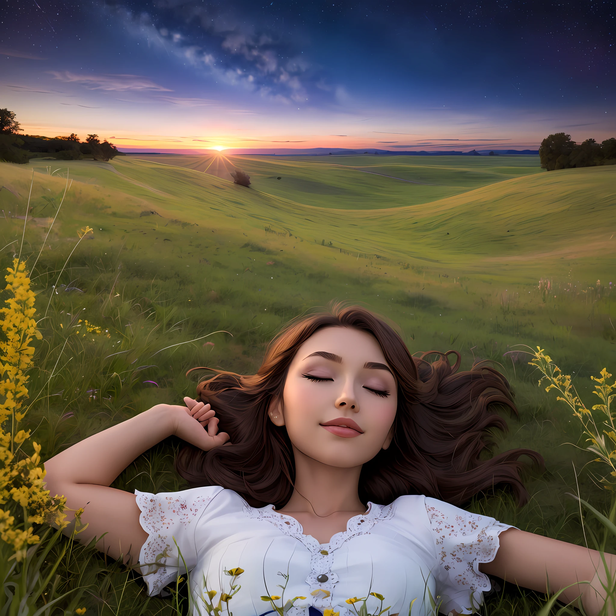 A beauty lying on the prairie under the stars