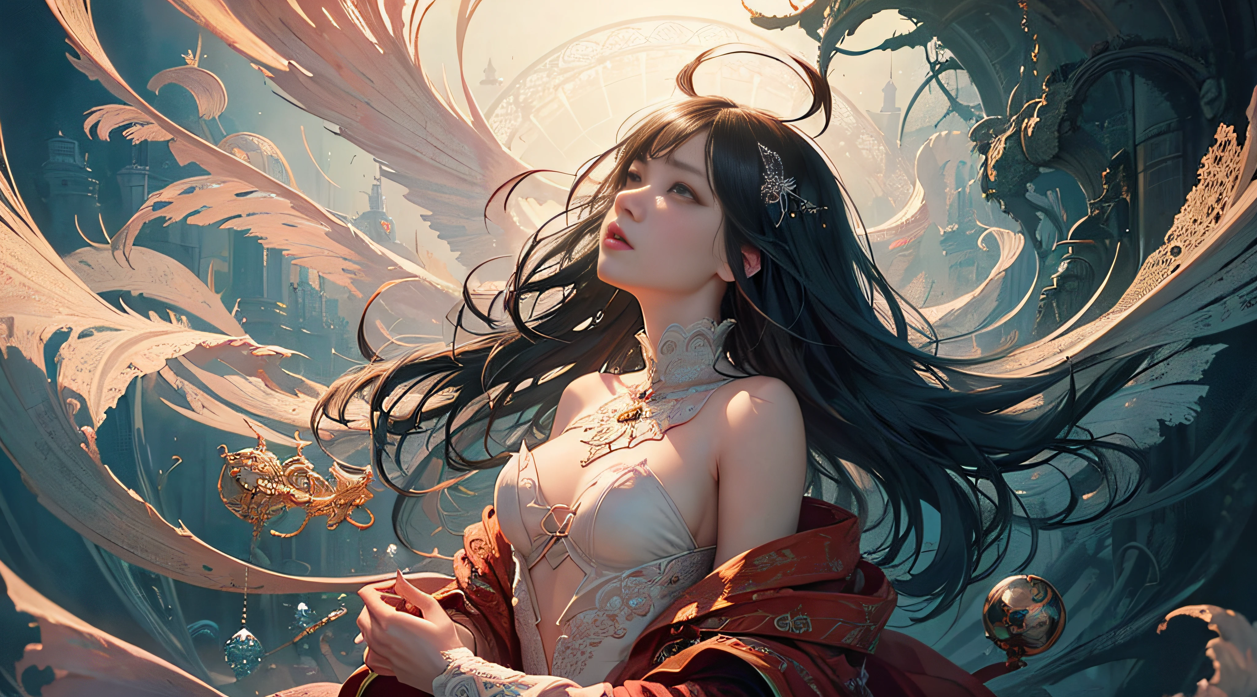 Rosy tears、Official art、unity 8k wall paper、ultra-detailliert、Beautifully Aesthetic、masterpiece、top-quality、(Zentangle、a Mandala、Tangles、Tangles)、(Fractal Art:1.3)、One girl、ighly detailed、Dynamic angles、Cowboy Shots、The most beautiful forms chaos、elegent、Brutalist design、Vibrant colors、romantism、James Jean、roby dwi antono、by Ross Tran、Francis Bacon、Michal Muratz、Adrian Guyney、petra cortright、Gerhard Richter、Takato Yamamoto、Ashley Wood、Atmosphere、ecstasy musical notes、Streaming music notes are visible