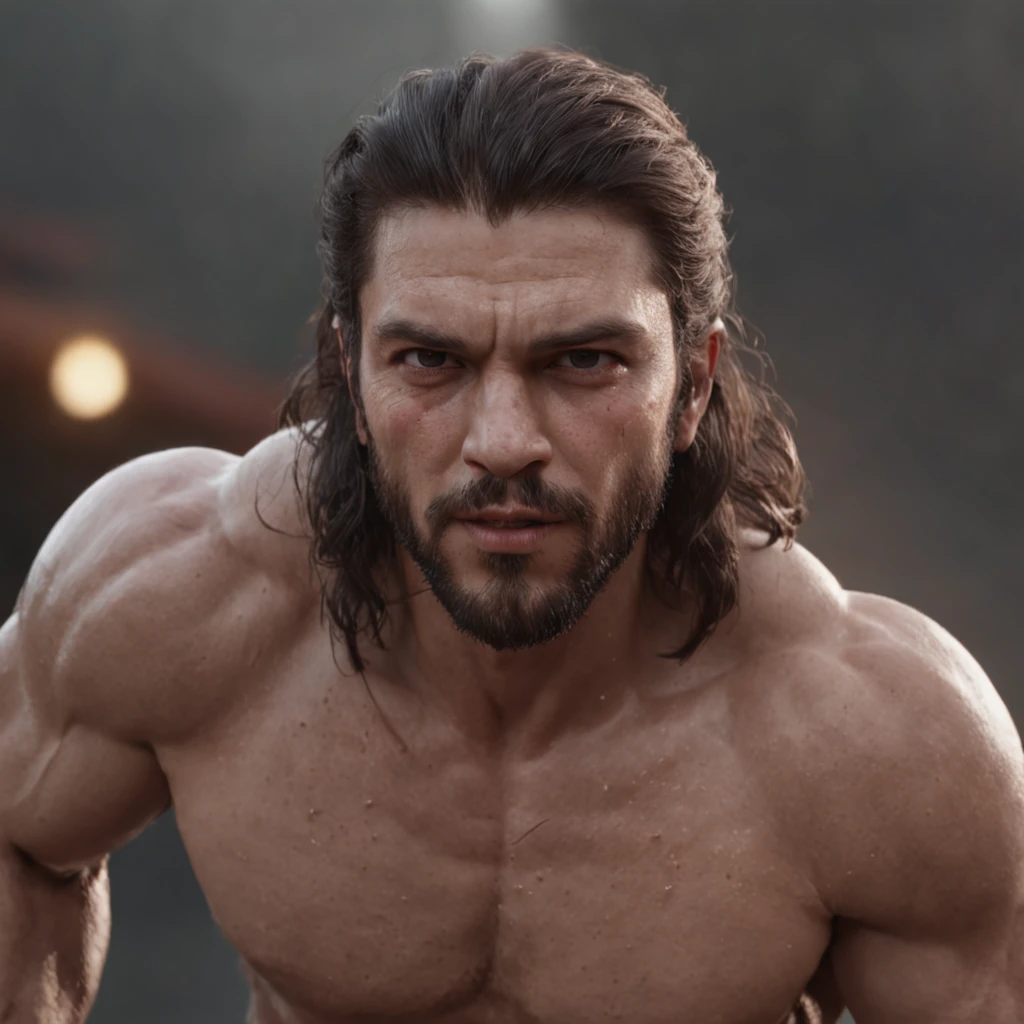 (Professional 3D rendering:1.3) de (Realistic:1.3) Foto de arte mais bonita do mundo,Features soft, bright male heroes, ((Epic hero fantasy rough muscular man wet hero angry look long hair short beard and fierce expression in dynamic pose, fantastic location, majestoso ambiente desordenado)), corpo inteiro 8k unidade render, action shot, poros da pele, very dark lighting, sombreamento pesado, circunstanciado, Rosto detalhado, (vibrante, fotogrdeia realista, Realistic, Dramatic, Escuro, foco nítido, 8k), (Old leather clothes damaged by bad weather:1.4), ((((Use peles)))), (intrincado:1.4), decadente, (altamente detalhado:1.4), pintura digital, rendering by octane, art stations, Conceito-Arte, liso, foco nítido, illustration, germe da arte, (Loish:0.23), Wlop Ilya Kuvshinov, e Greg Rutkowski e Alphonse Mucha Gracias, (global ilumination, studiolight, Light Volumetric), chuva forte, floating particles, patife, fantasia, Onze, corpo inteiroesbian, ((Fundo escuro e antigo da cidade:1.3)),CGSesociedade,art stations