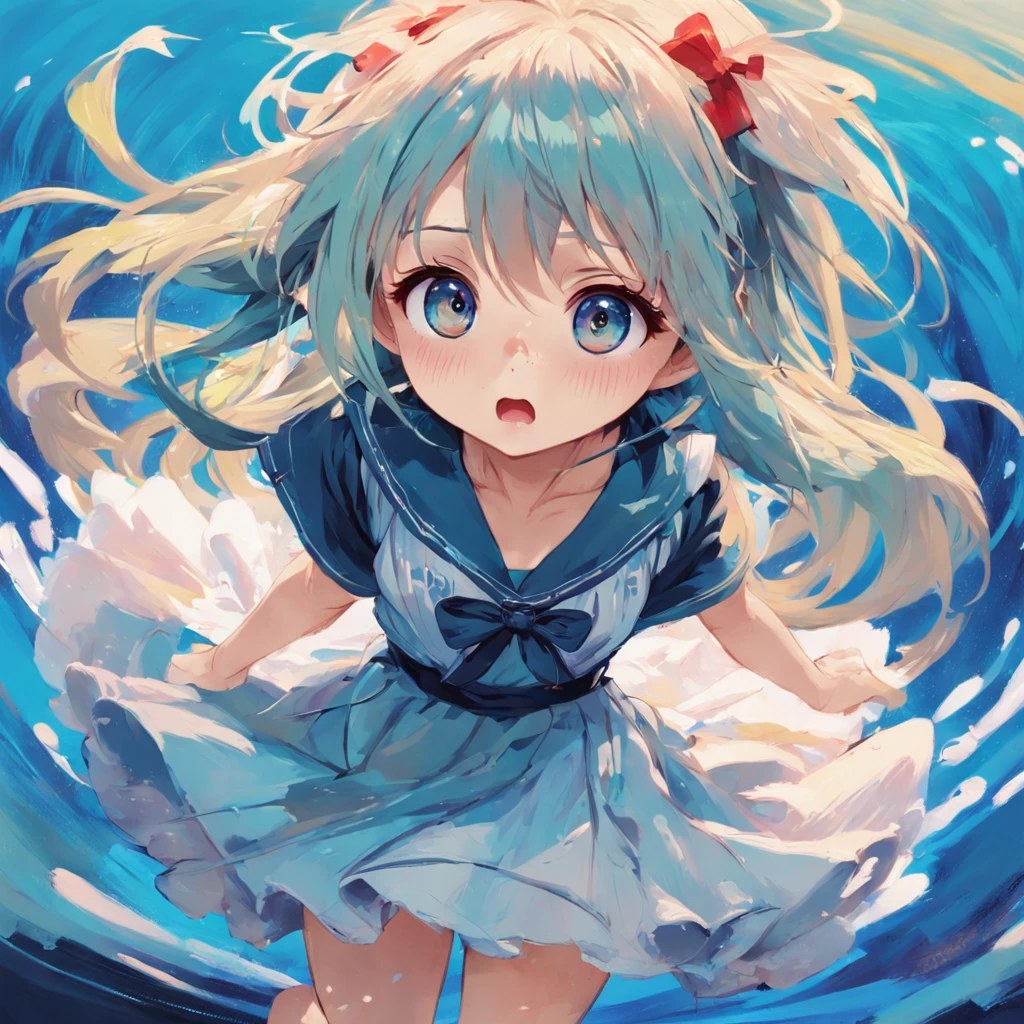 cute anime girl, dynamic pose, big watery eyes, digital art, brush strokes, painterly, impressionist style, half painted