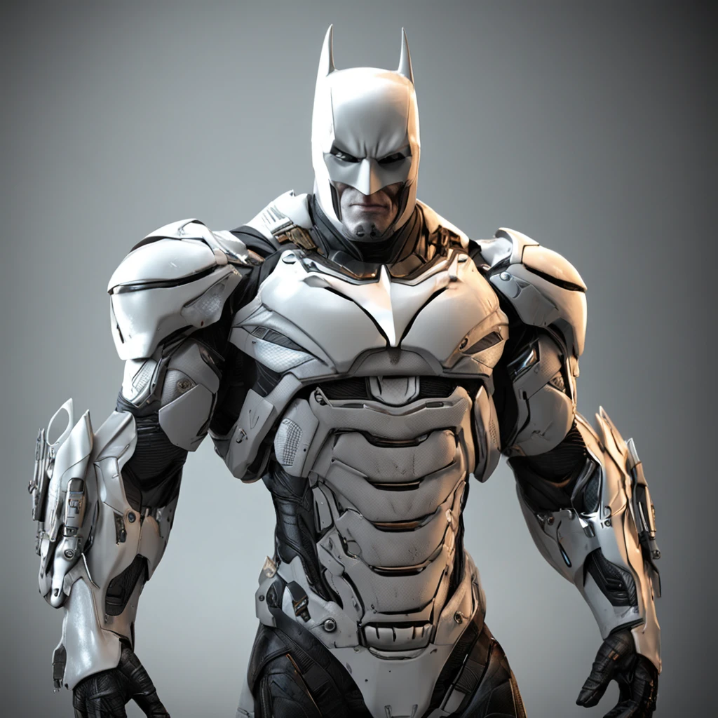 spectacular, Master parts, :The realistic White Batman focuses on the advanced cybernetic suit Orba Prima, high high quality ::n_Style drawing, Low-quality defects,