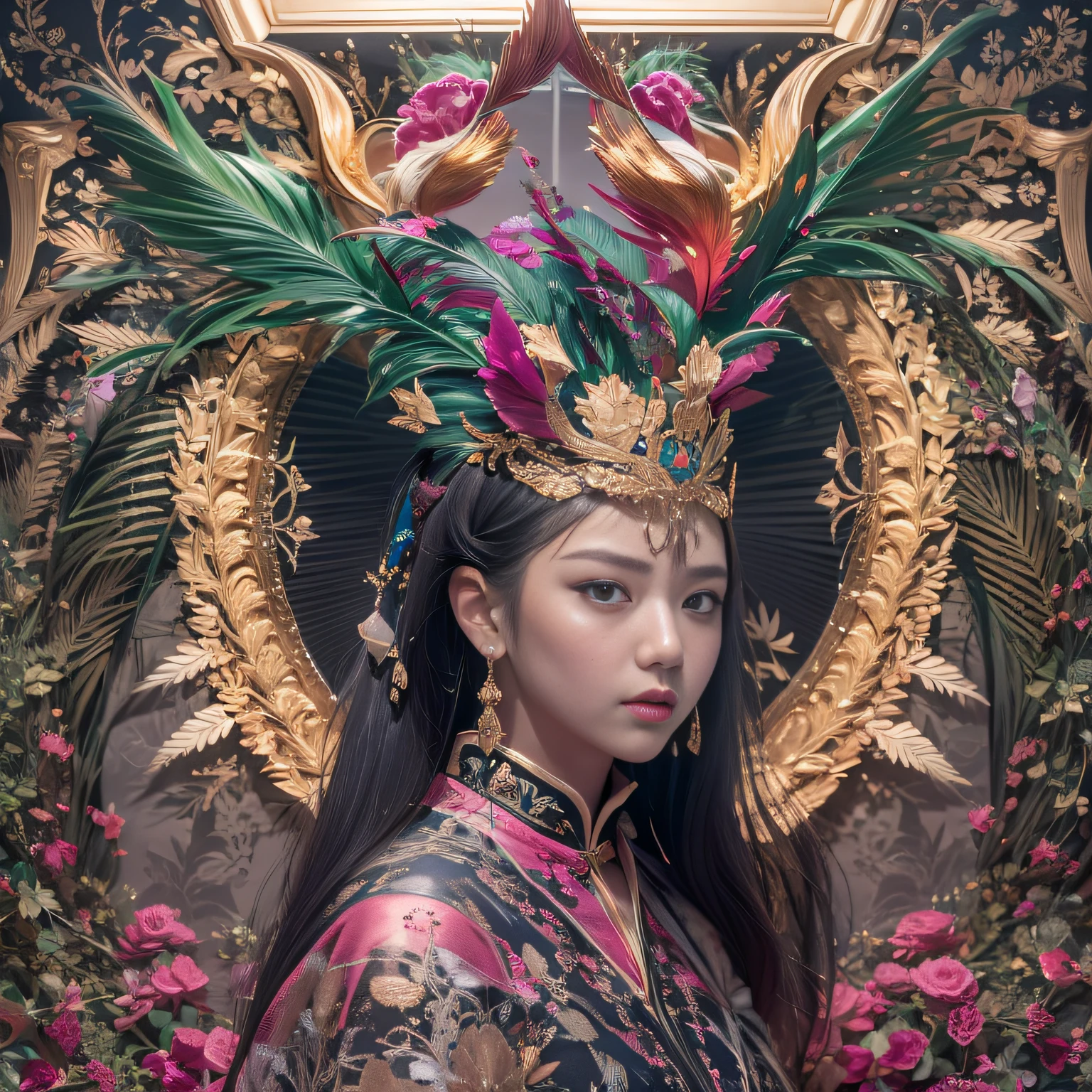 16k（tmasterpiece，k hd，hyper HD/short detailed hair，Gold jewelry area in the back room，King Girl ，Dragon Dance Protector （realisticlying：1.4），Python pattern robe，Purple-pink tiara，Snowflakes fluttering，The background is pure，Hold your head high，Be proud，The nostrils look at people， A high resolution， the detail， RAW photogr， Sharp Re， Nikon D850 Film Stock Photo by Jefferies Lee 4 Kodak Portra 400 Camera F1.6 shots, Rich colors, ultra-realistic vivid textures, Dramatic lighting, Unreal Engine Art Station Trend, cinestir 800，Hold your head high，Be proud，The nostrils look at people
