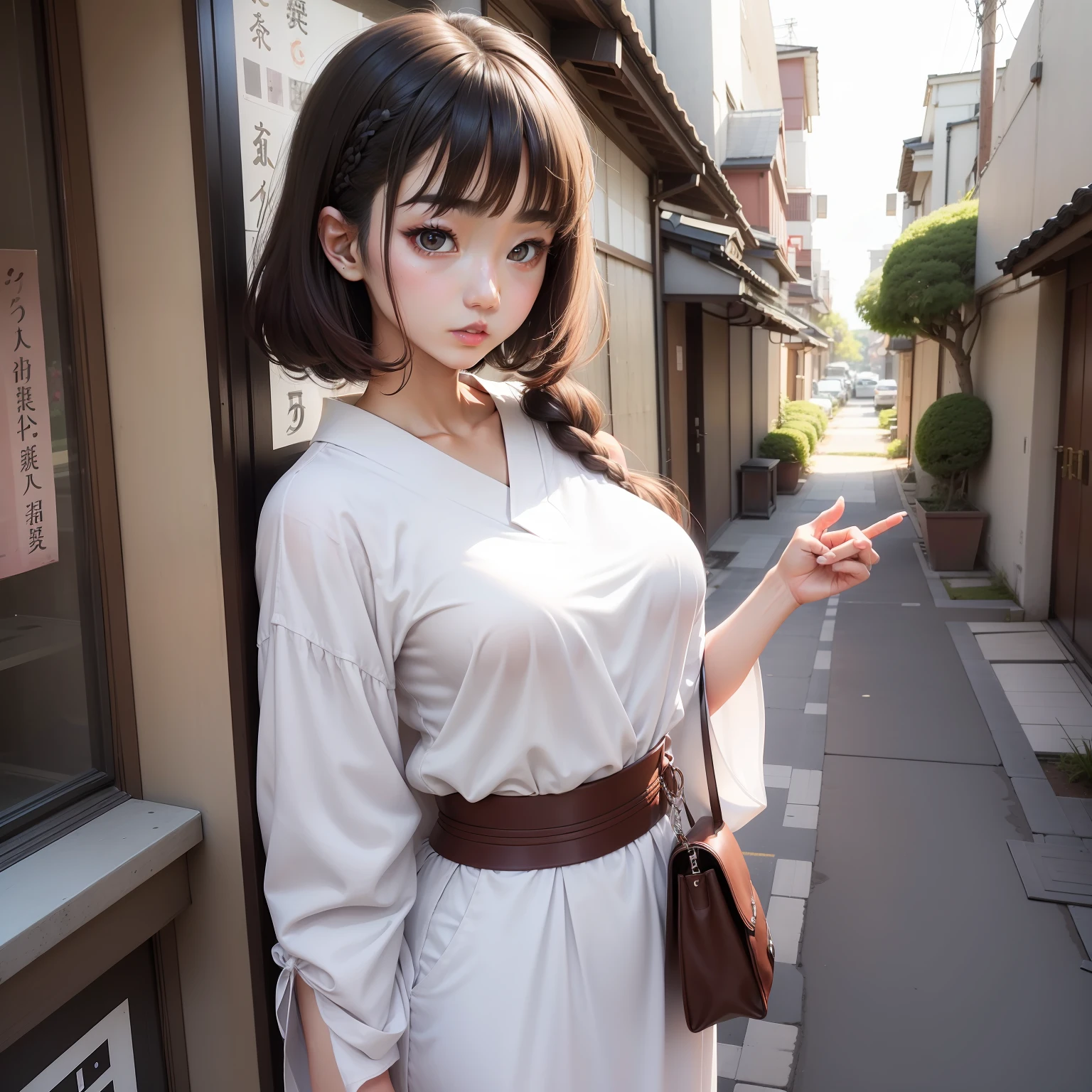 japanes、22year old、femele、Skinny、Height is 158cm、skin color is white、big eye、Bust is D cup、Hairstyle is semi-long、Casual style clothing