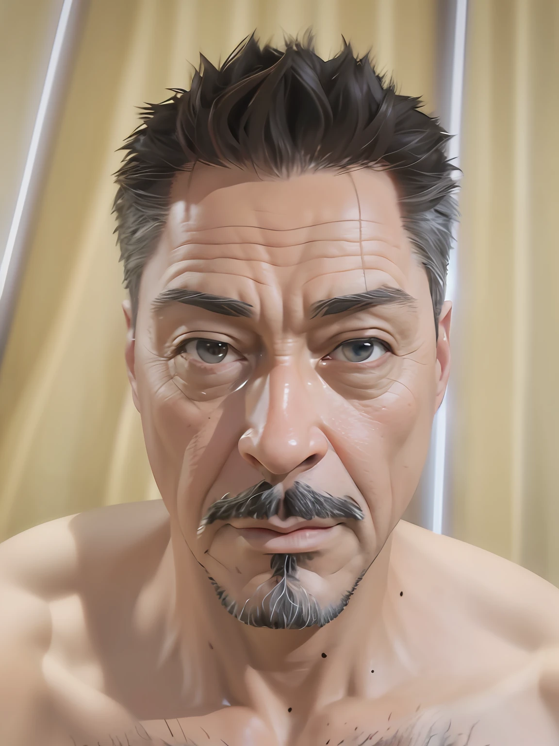 Marvel, Old man Tony Stark, realistically, dynamic lights, old, gray stubble, full shoot, (extremely detailed CG unity 8k wallpaper), trending on ArtStation, trending on CGSociety, High Detail, Sharp focus, dramatic, photorealistic