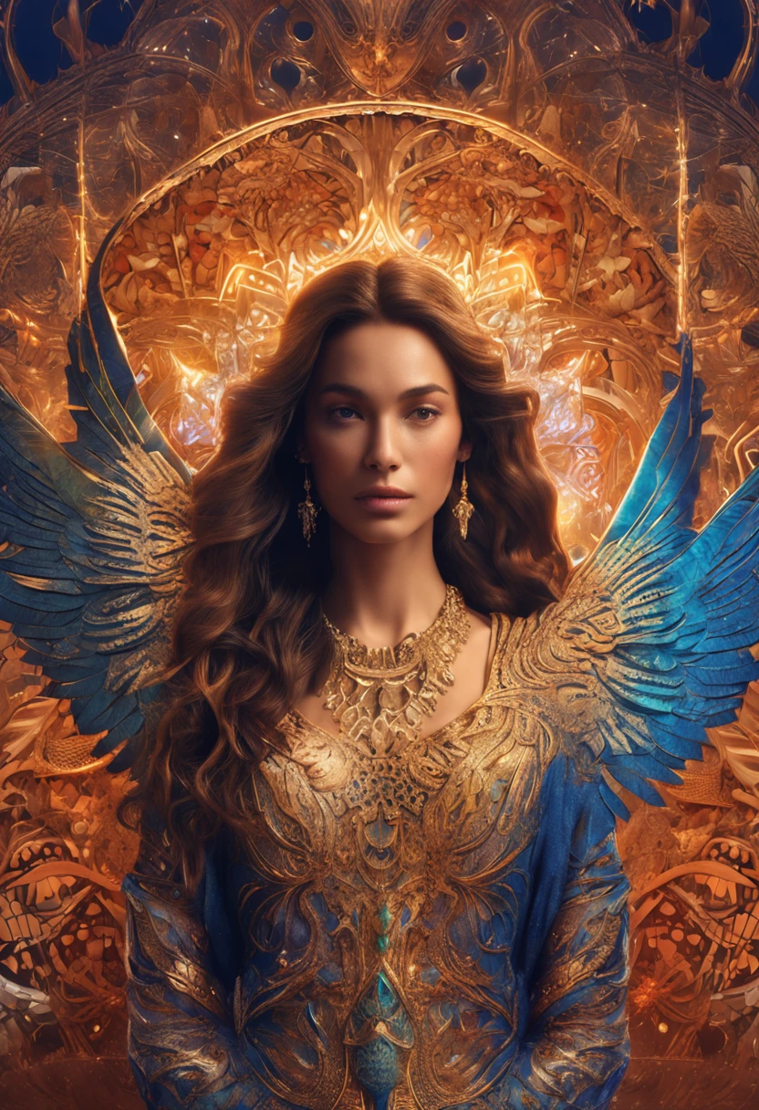 (extremely detailed CG unity 8k wallpaper,masterpiece, best quality, ultra-detailed), gorgeous illumination, cores vivas, tom vibrante, anjo, Diaphanous wings, aura divina, soft-lighting, cabelo brilhante, olhos penetrantes, serene expression, ethereal dress, ambiente celestial. The Spirit of the Lord is upon me, Pois que me ungiu para evangelizar os pobres. He sent me to heal the brokenhearted