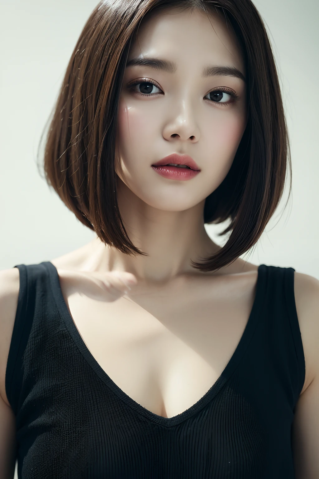 top-quality, masterpiece, hight resolution, 1girl, beautiful and flawless face, bob cuts, ((straight haired)), Maxi dress, intricate-detail, Cinematic feel, 8K, ighly detailed