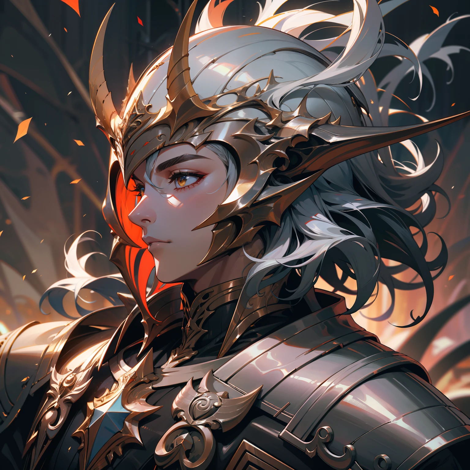 uma homem, Cabelo castanho selvagem curto, fantasia, Armadura profunda detalhada, espada detalhada, Elemento cavalo,Cavalier, elmo detalhado, corpo todo